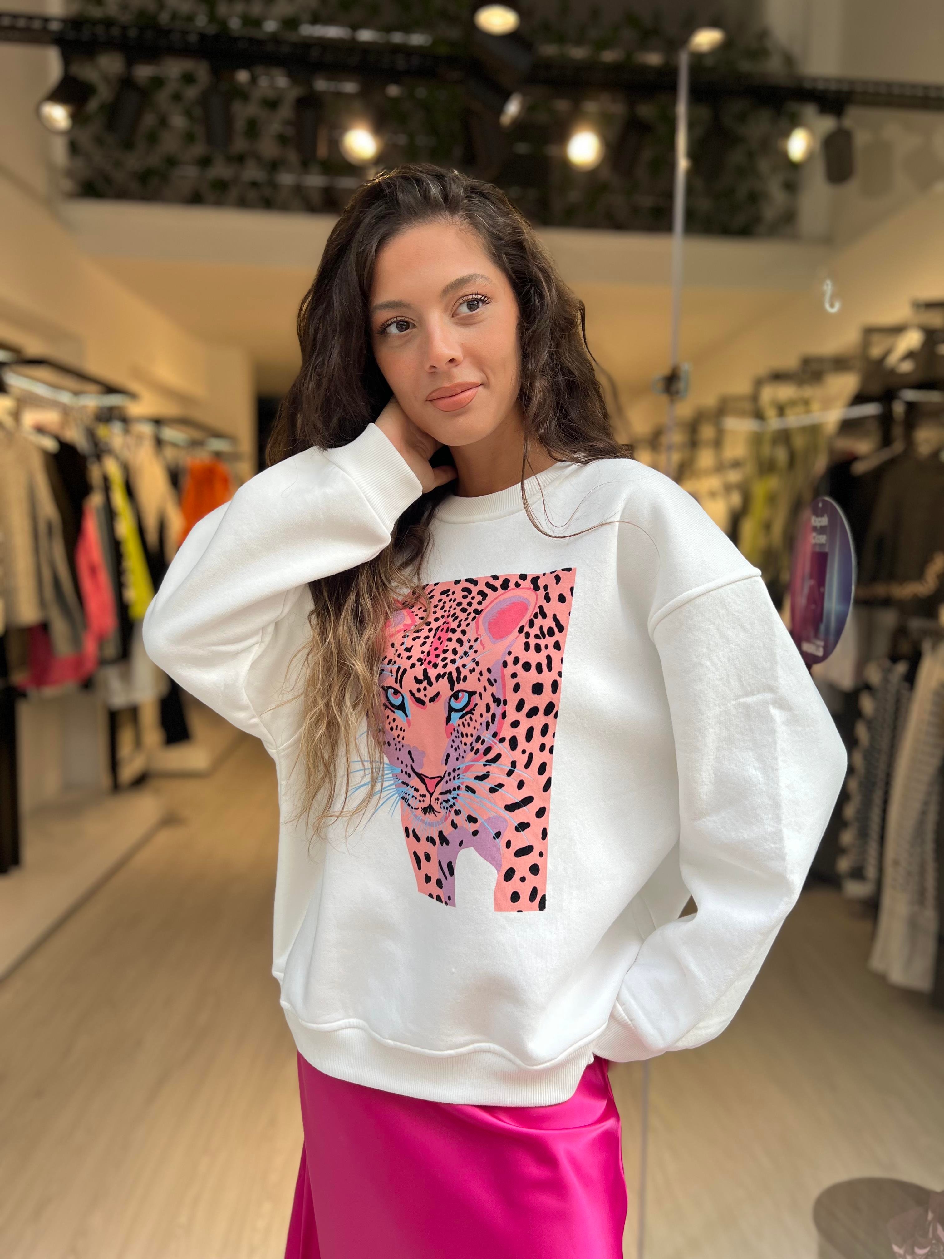 Kaplan Desen Sweat-Beyaz