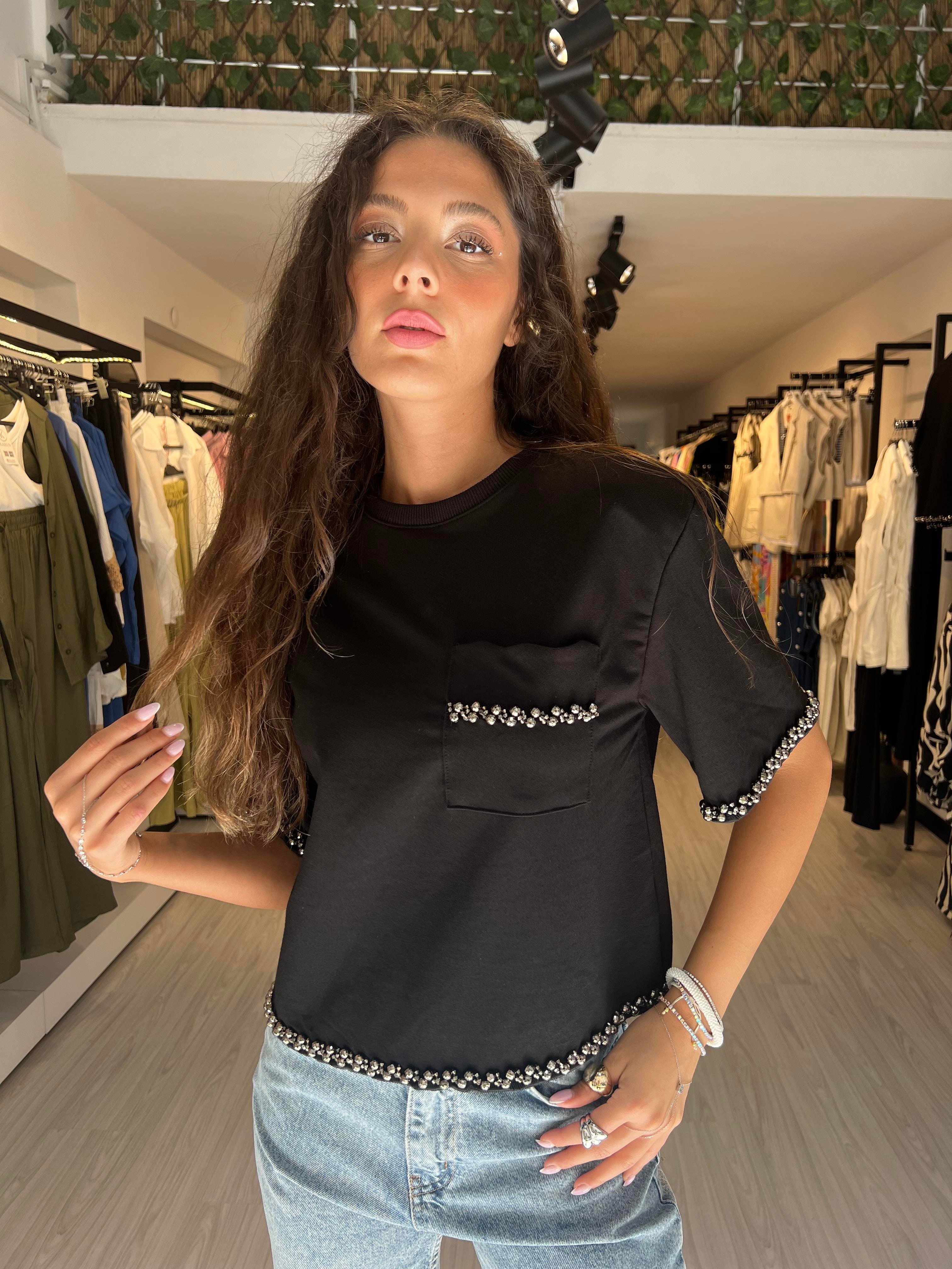 Key.Boncuk İşlemeli Bluz-Siyah