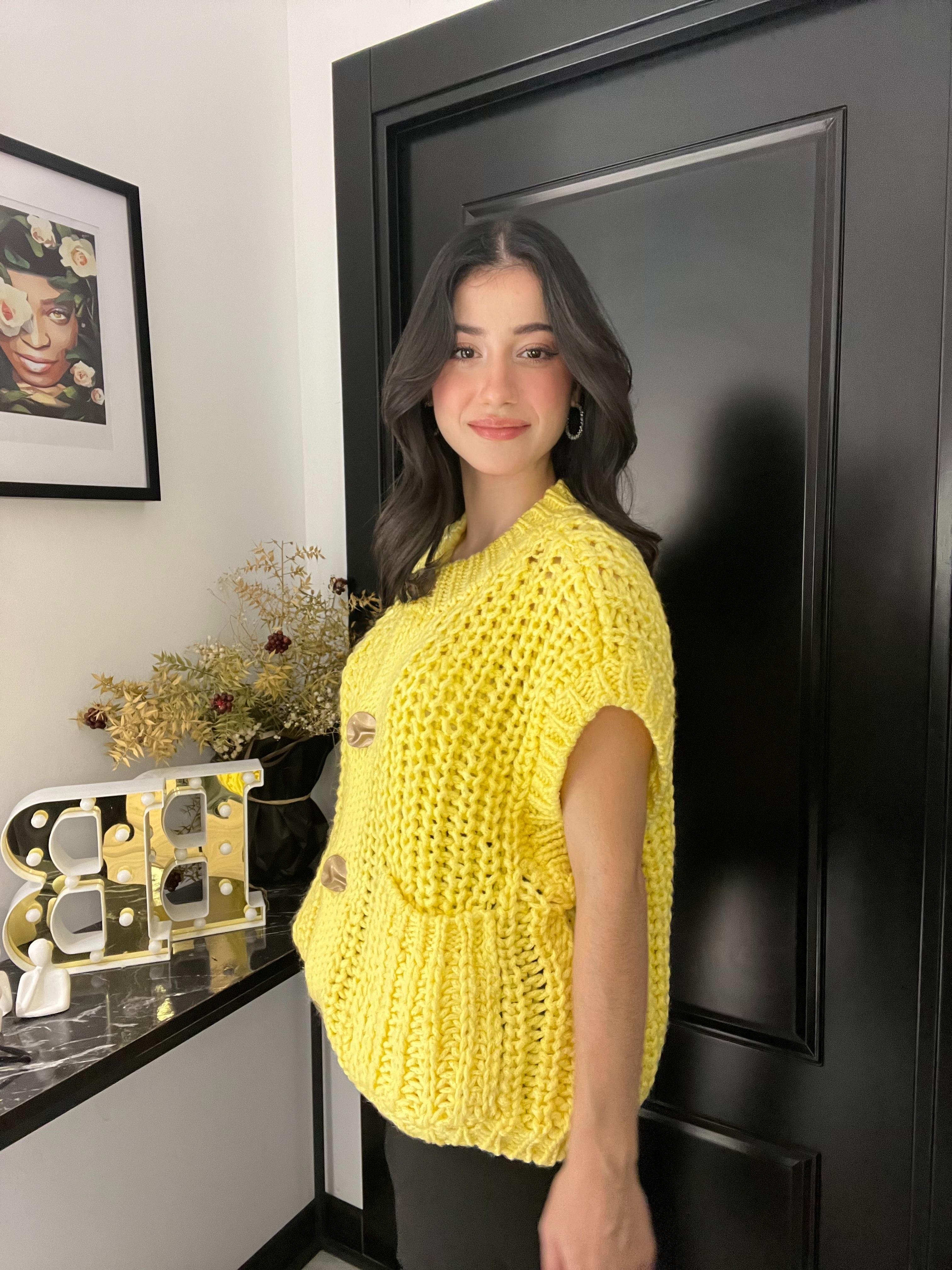 Keyy Kalın Örgü Yelek-Sarı