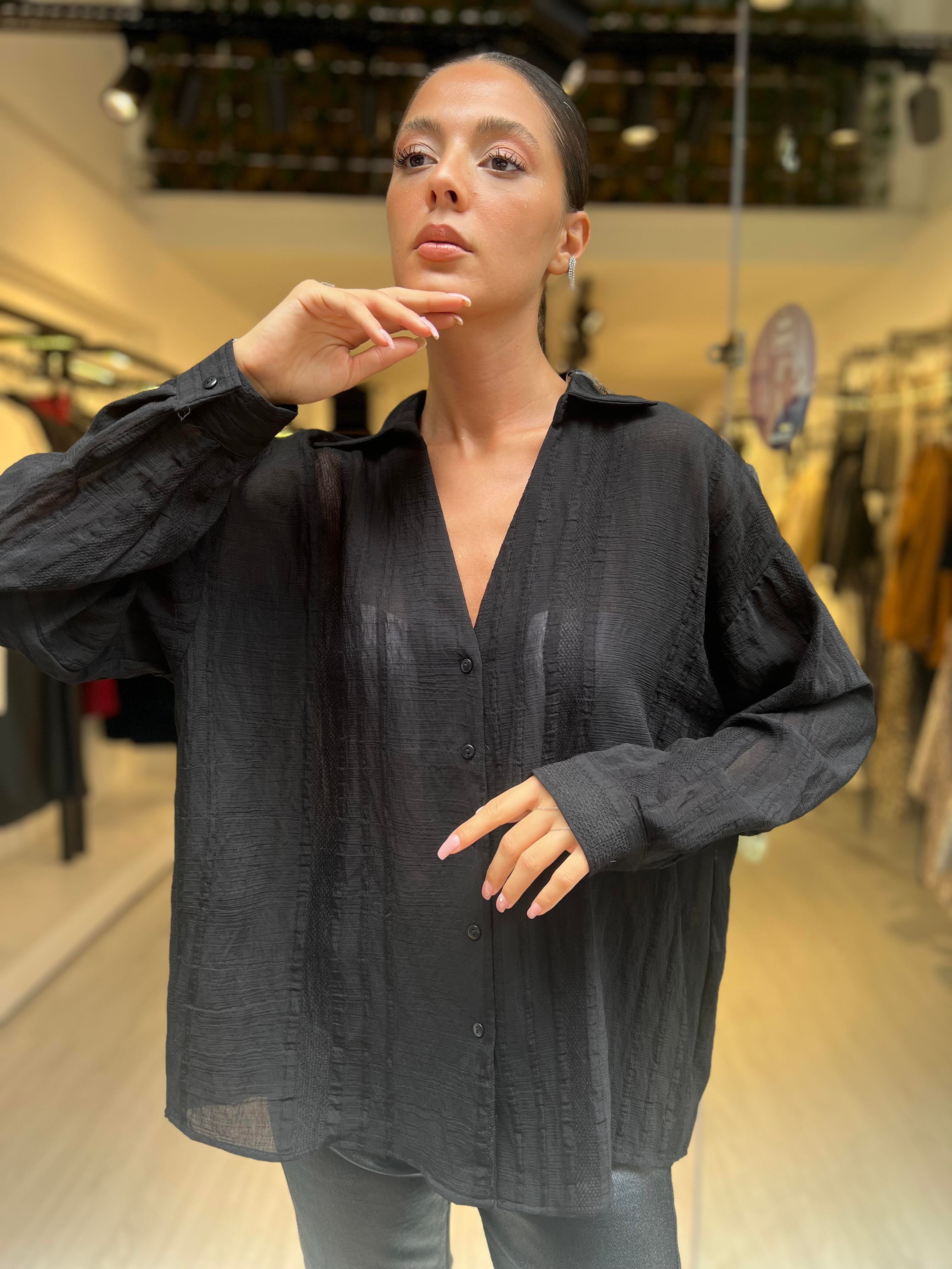 Pry Transparan Gömlek-Siyah