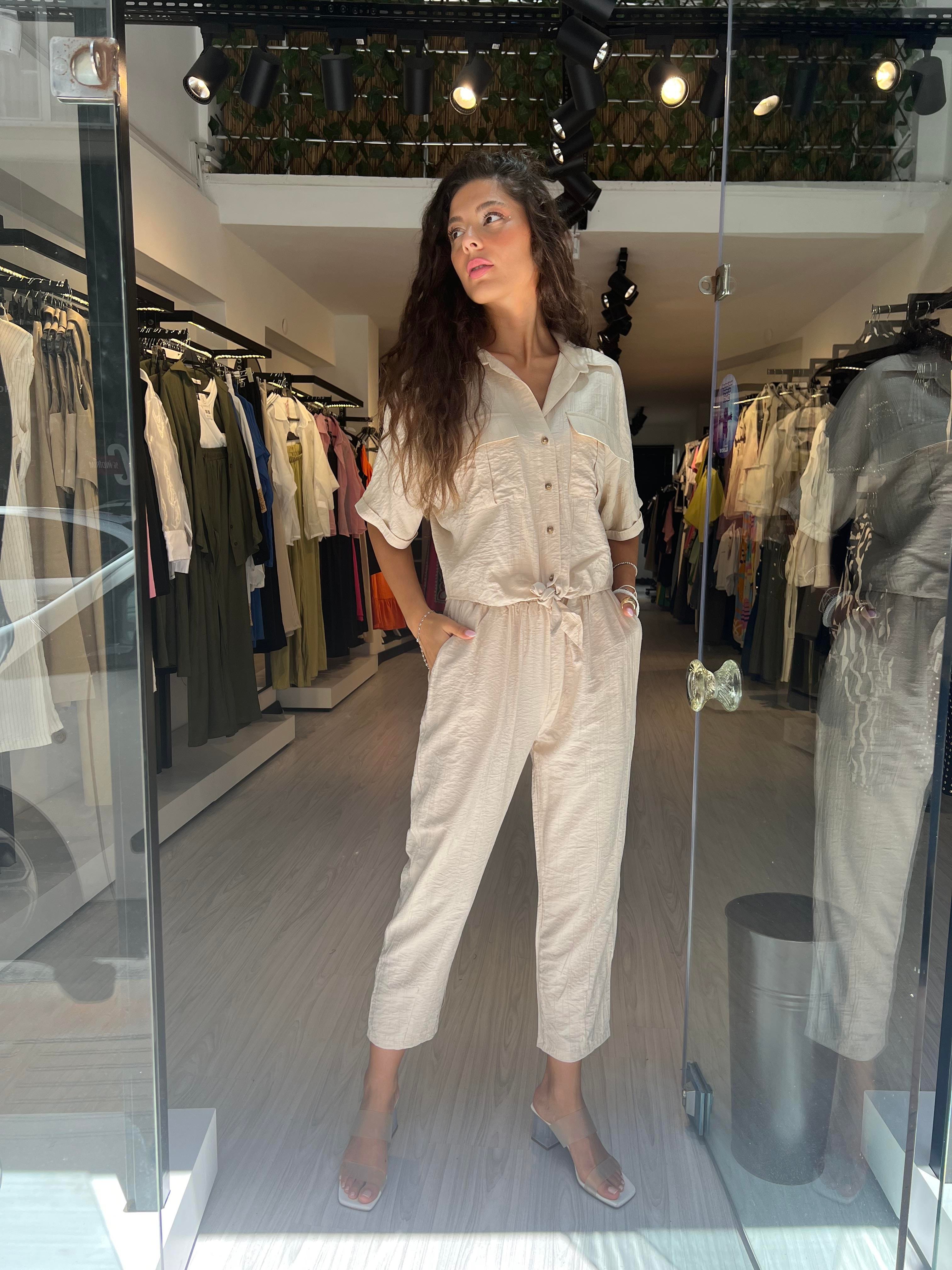 Q.Bağlamalı Gömlekli Takım-Taş