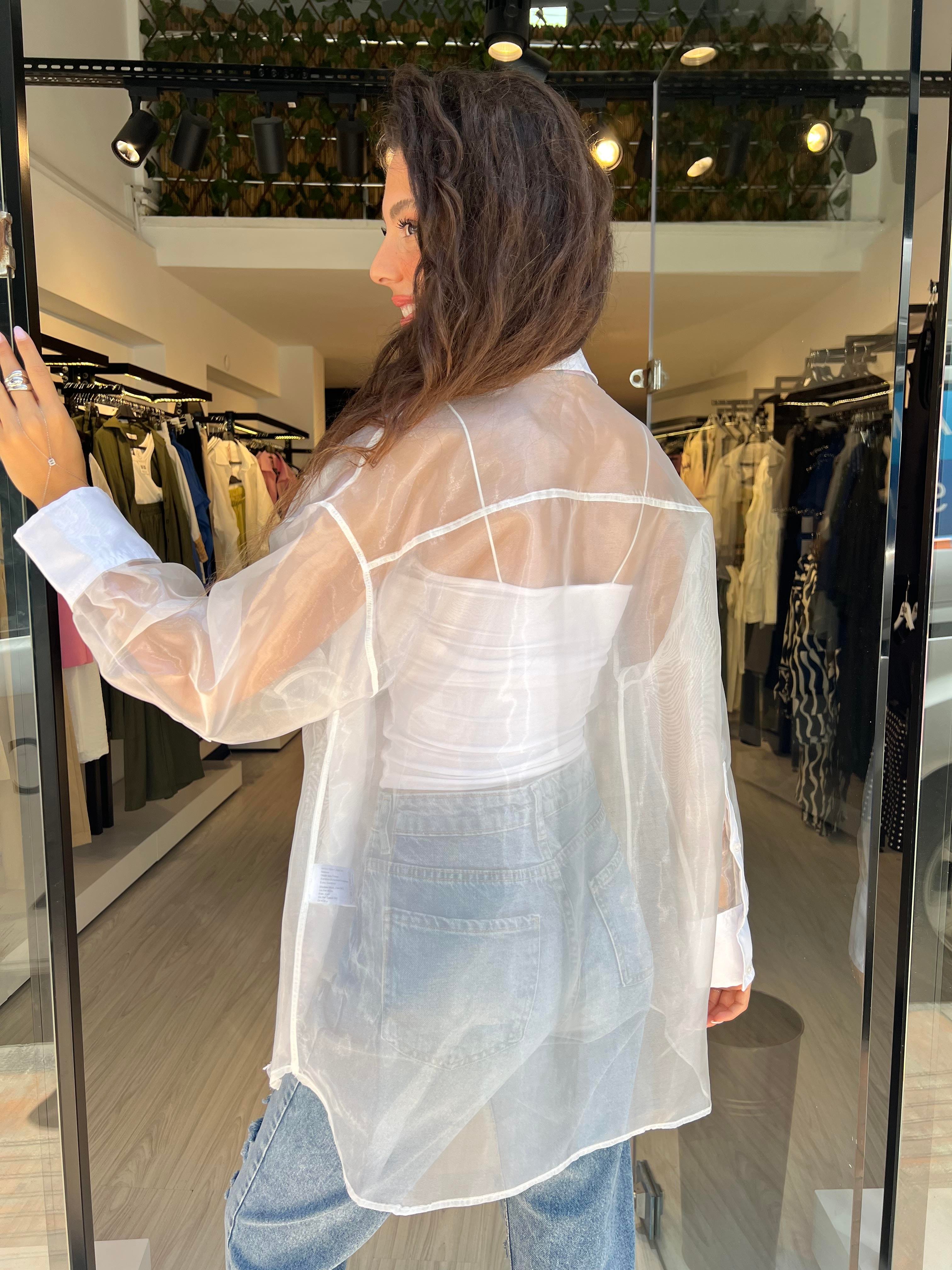 Q.Organze Tül Detaylı Gömlek-Beyaz