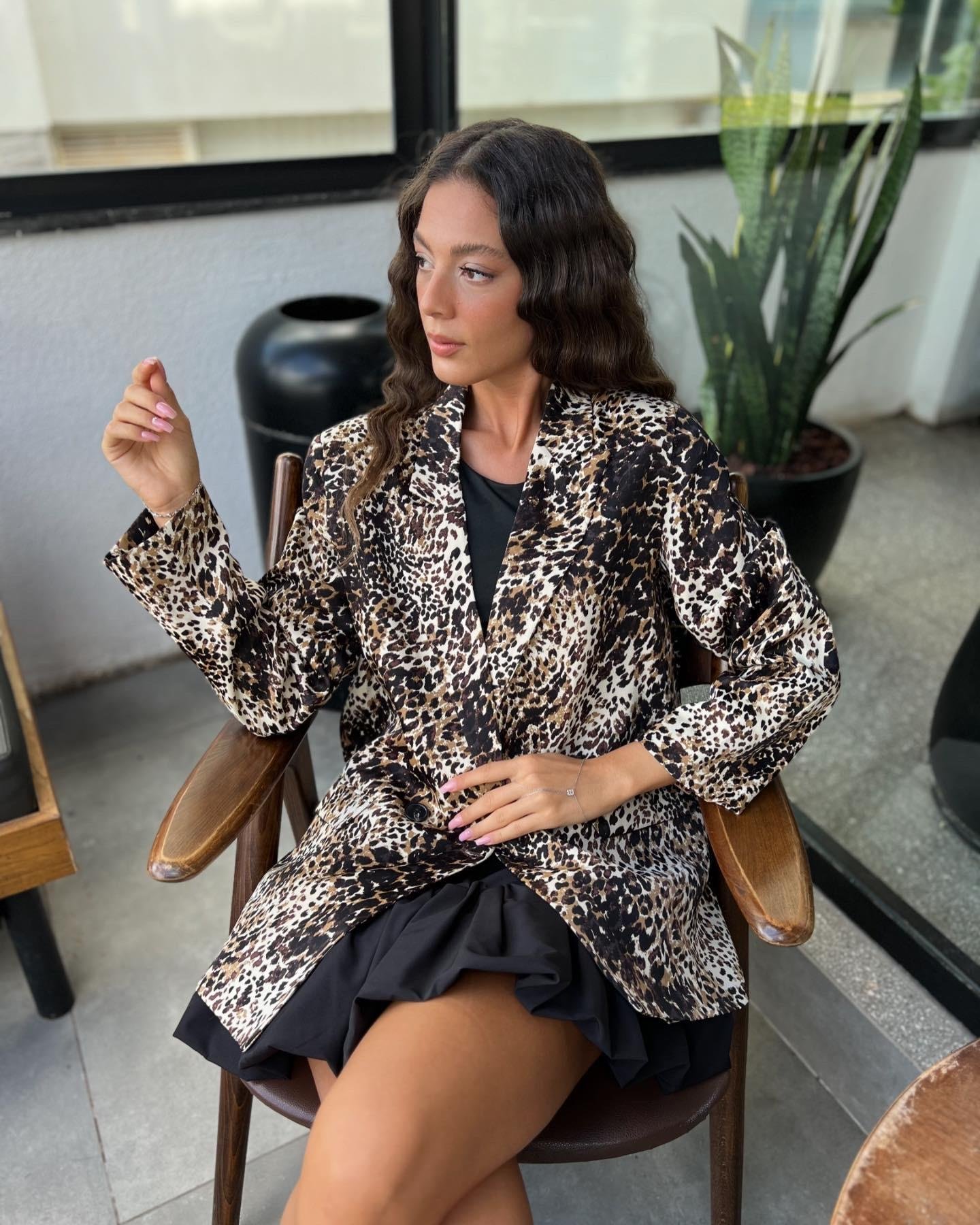 Q.Leopar Ceket-leopar Kahve