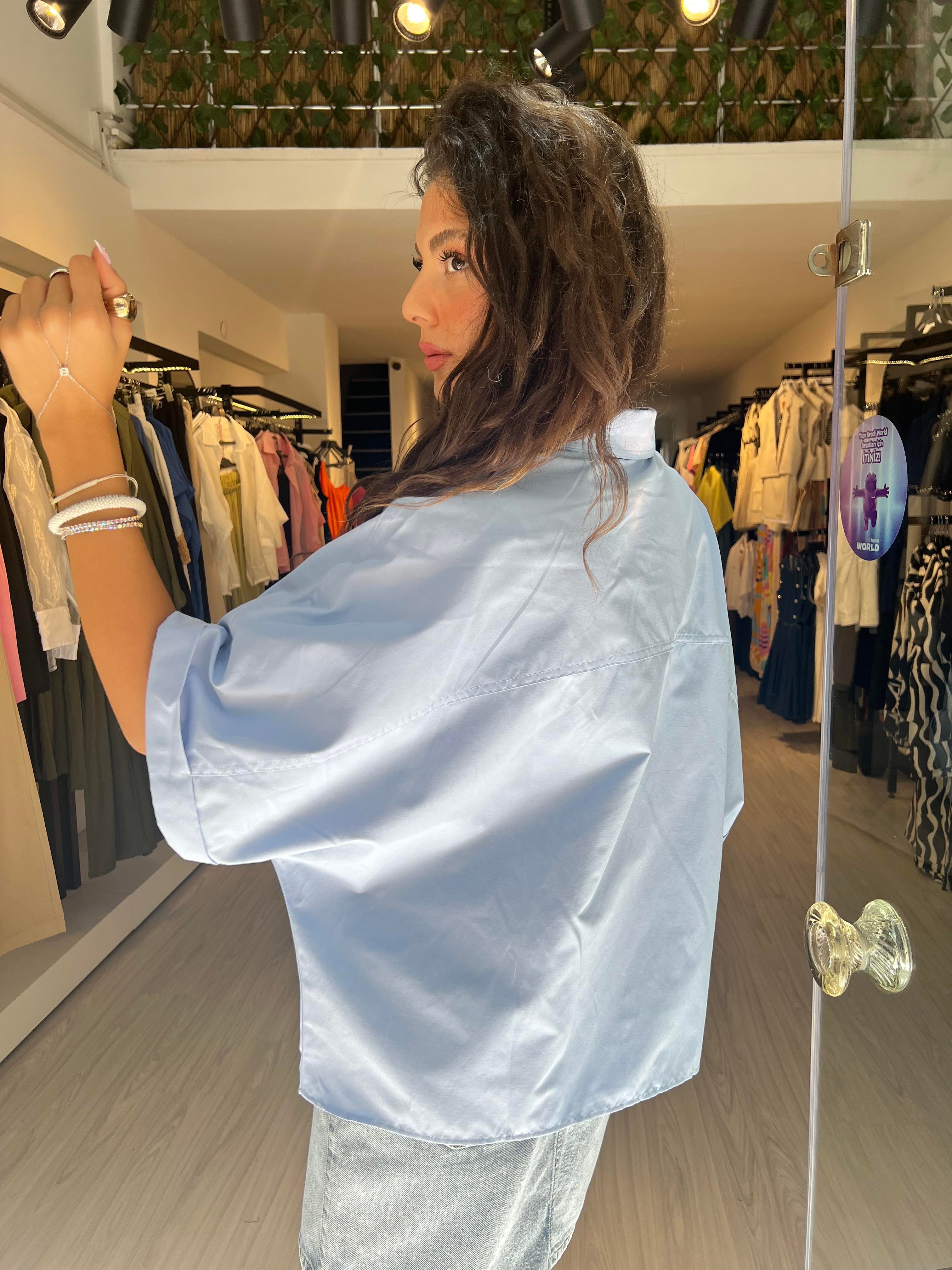 Q.Kısa Kollu Gömlek-Mavi