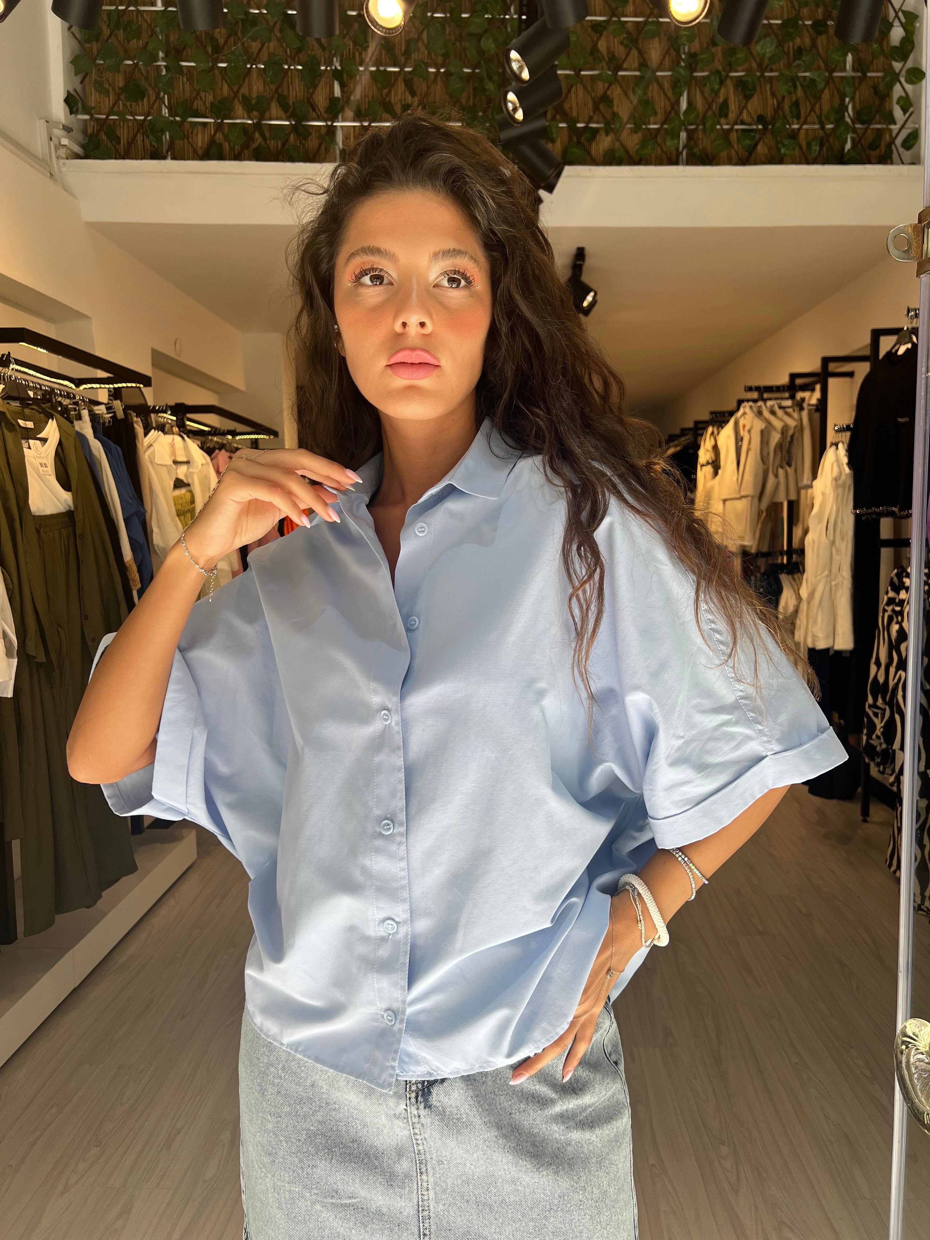 Q.Kısa Kollu Gömlek-Mavi