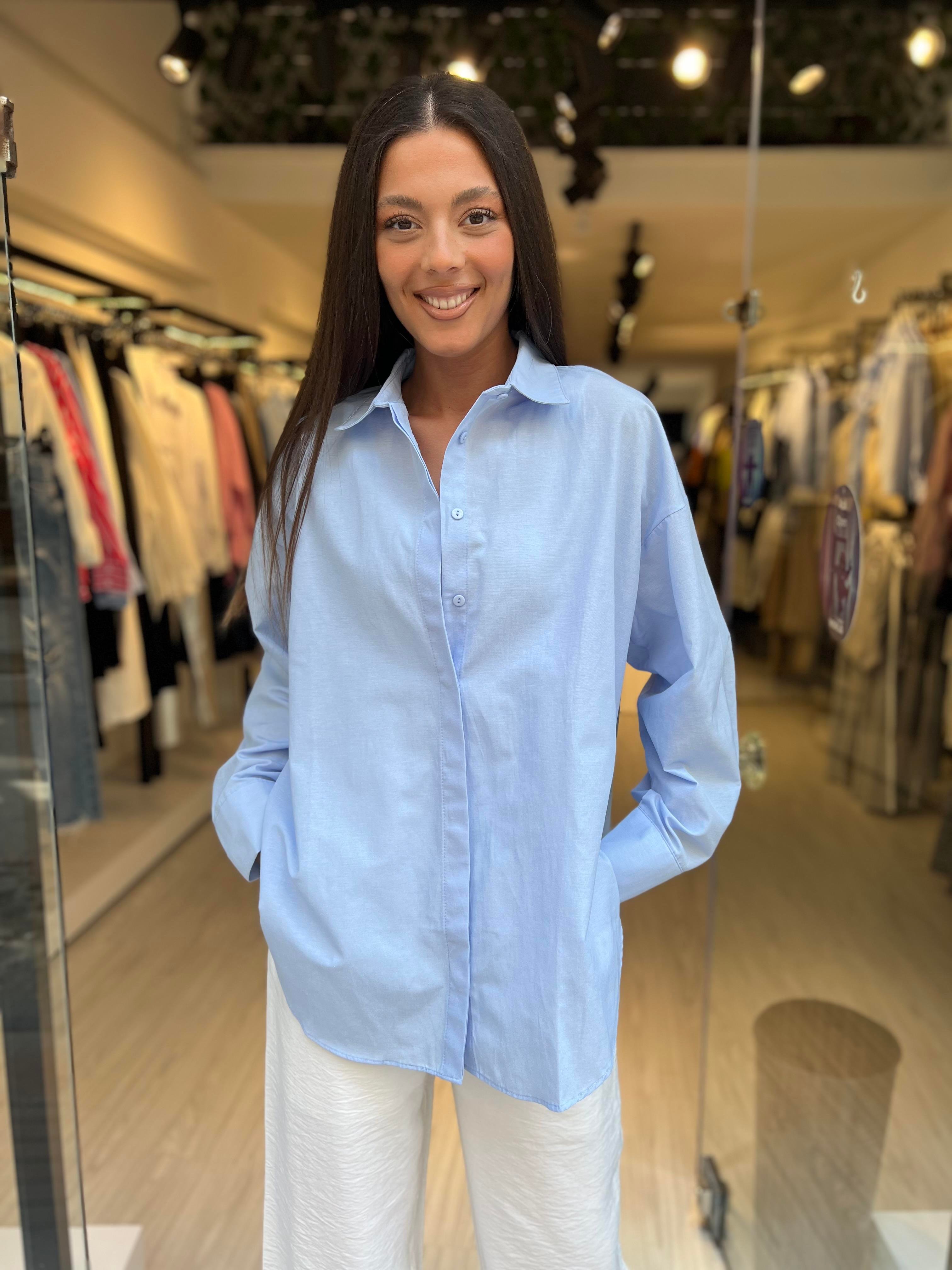 Q Owersize Gömlek-Mavi