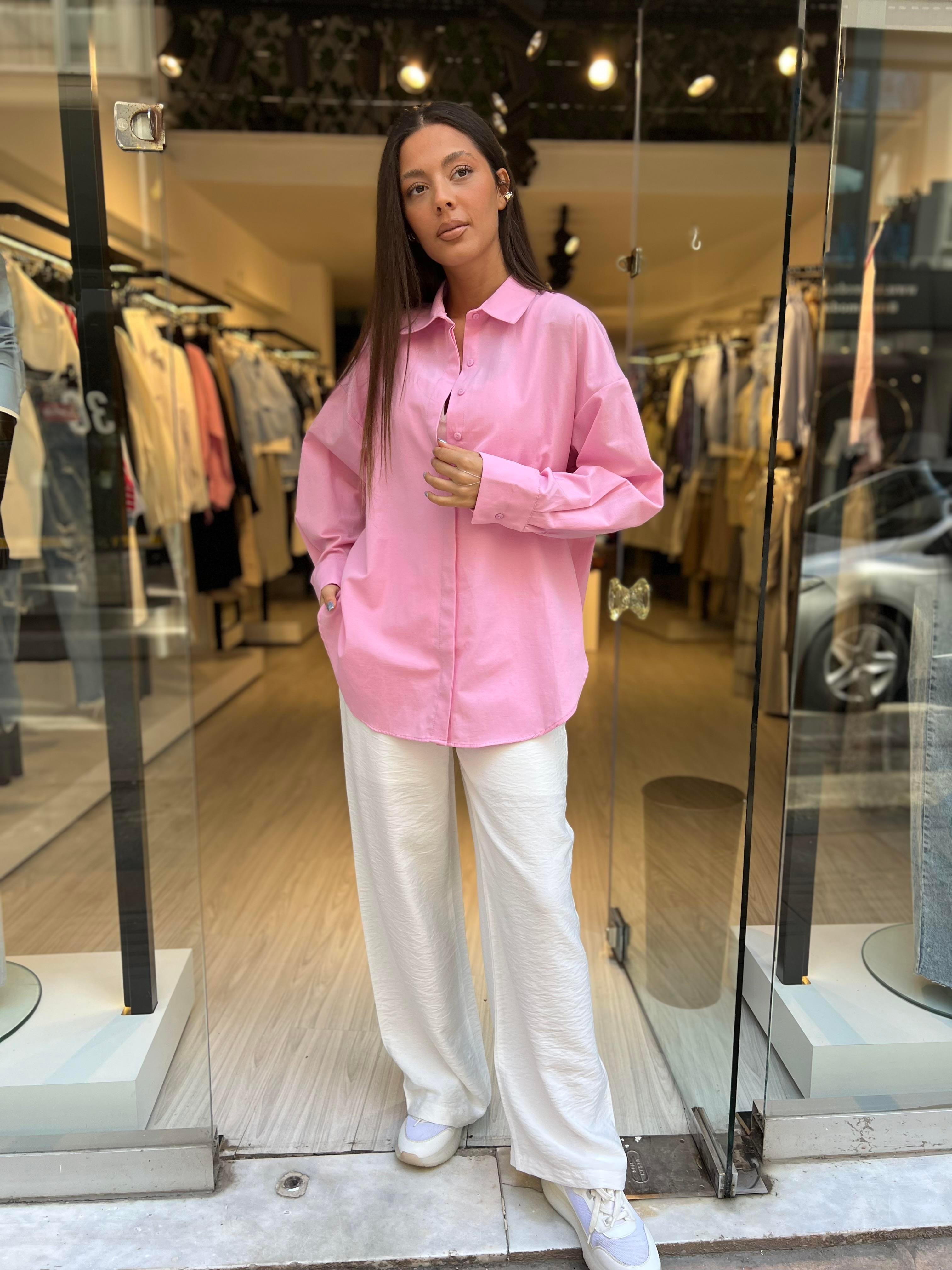 Q Owersize Gömlek-Pembe 