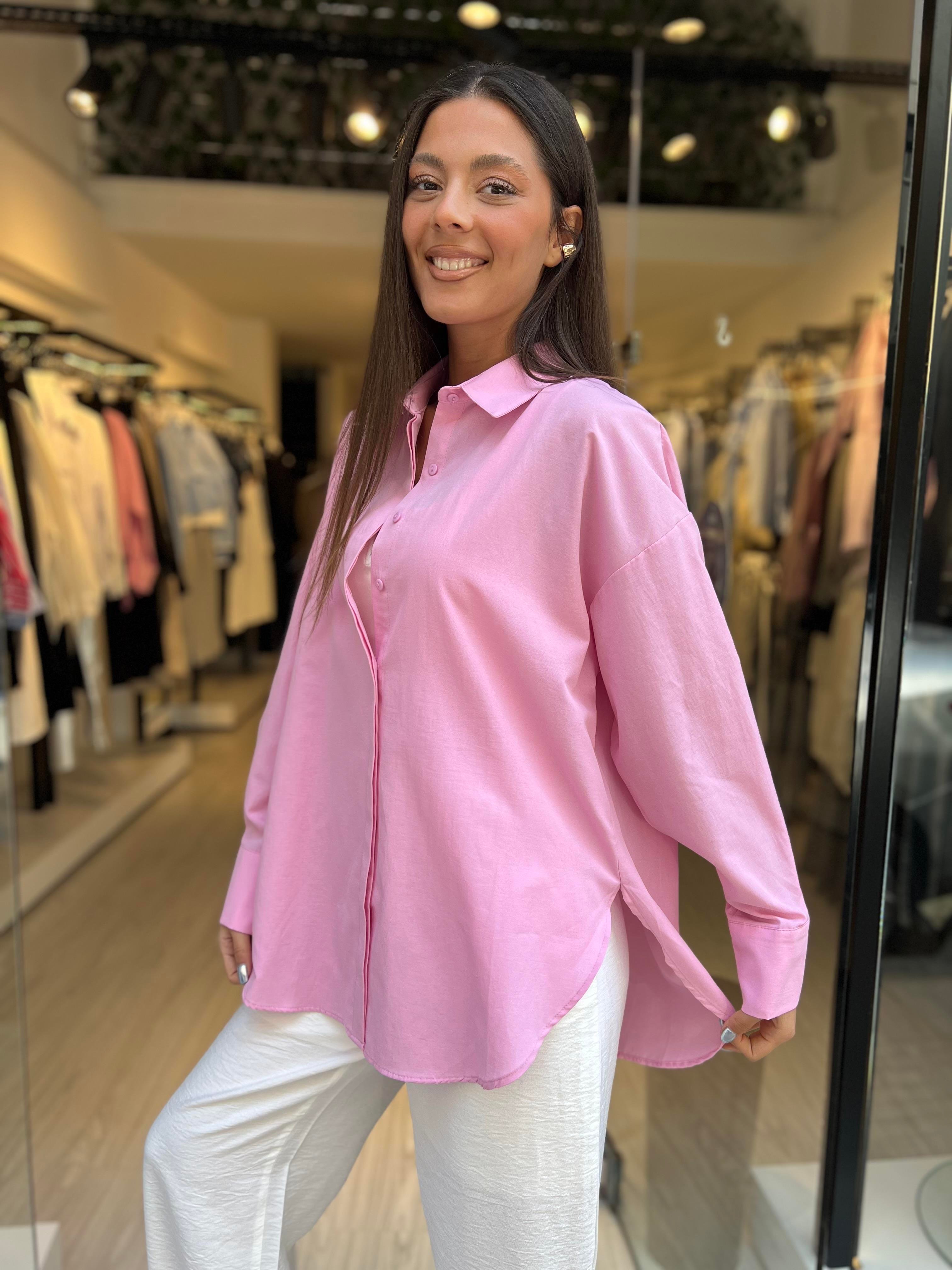 Q Owersize Gömlek-Pembe 