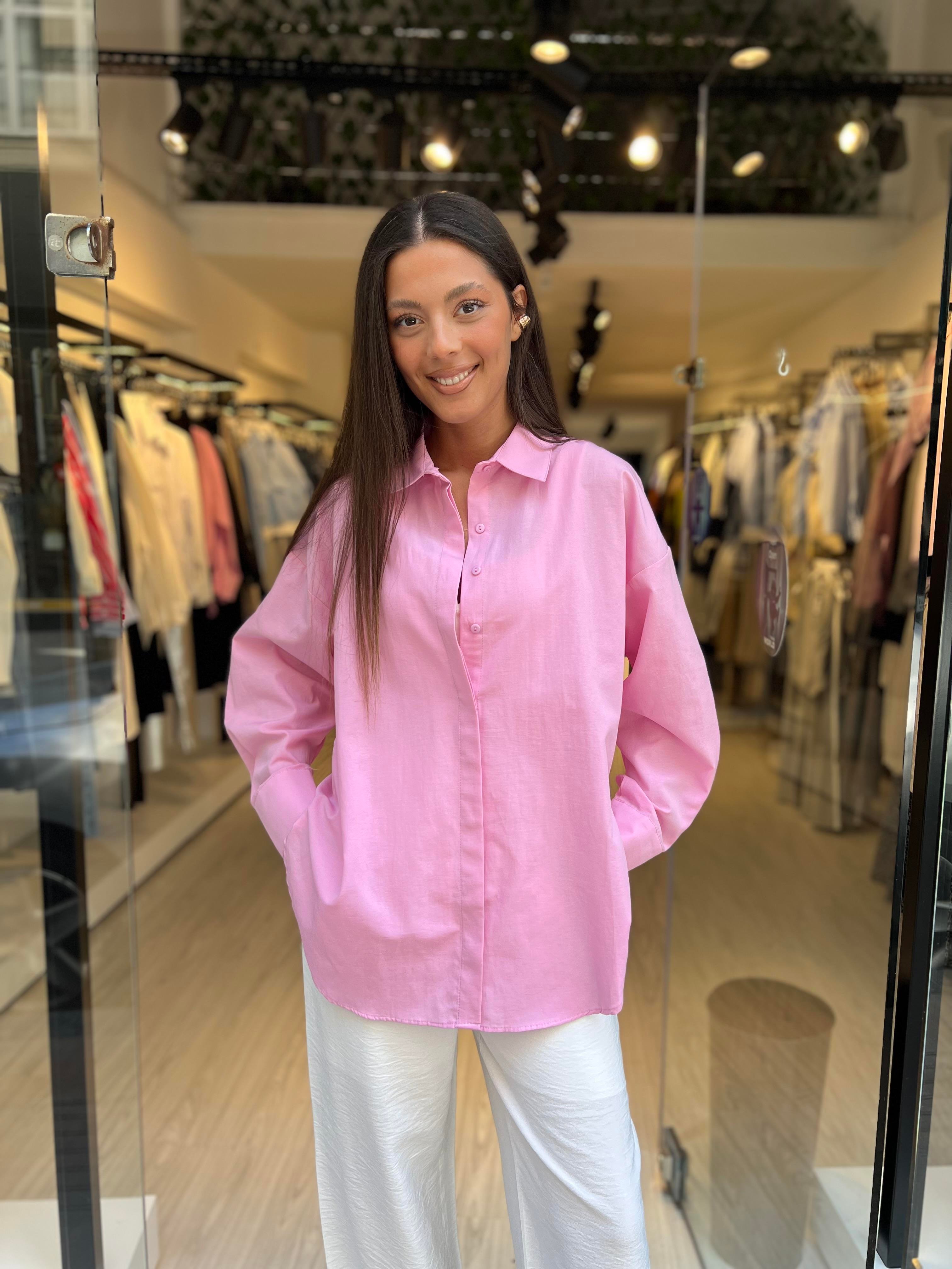 Q Owersize Gömlek-Pembe 