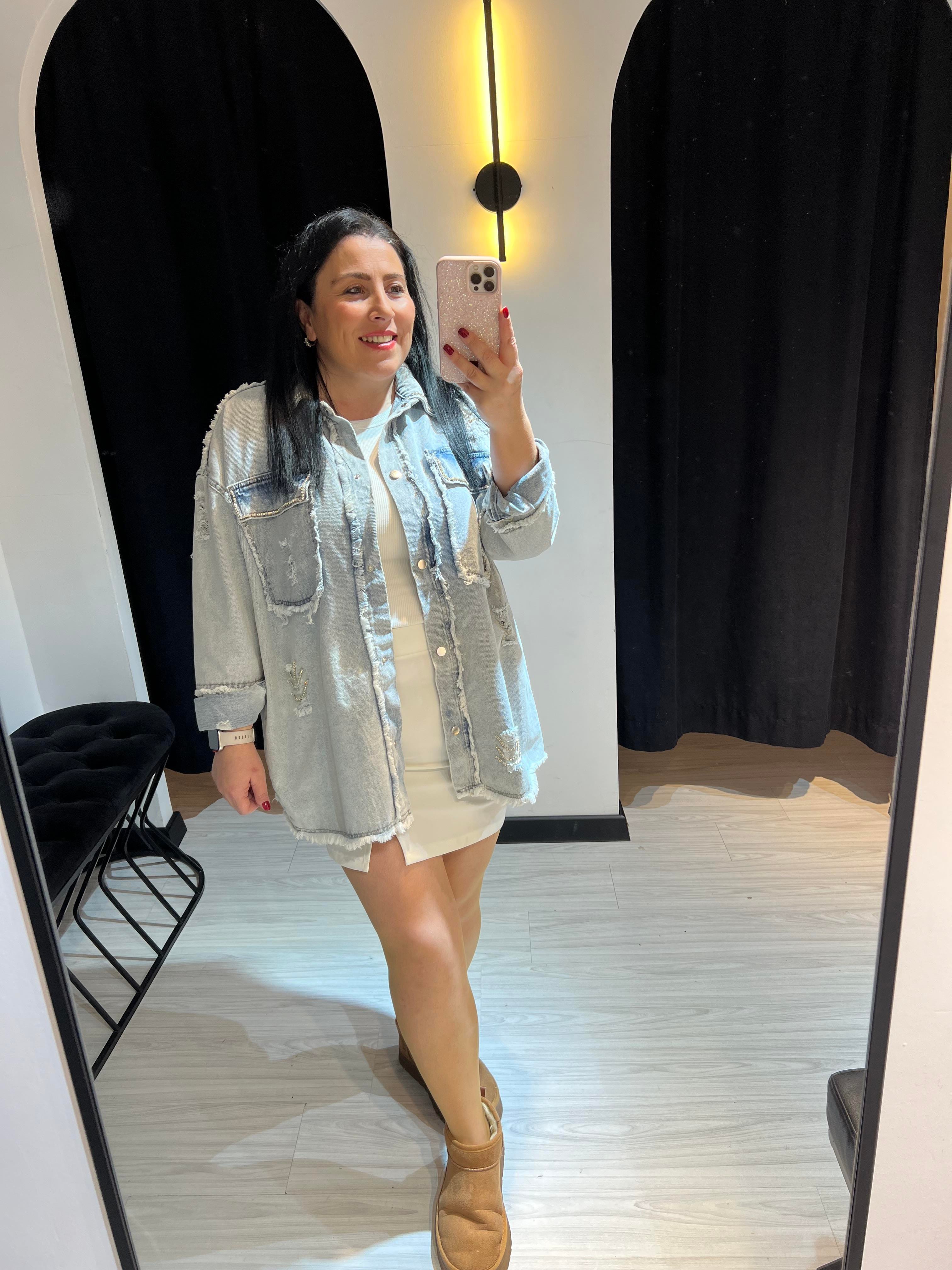 Shz.Taş Detaylı Gömlek Ceket-Mavi