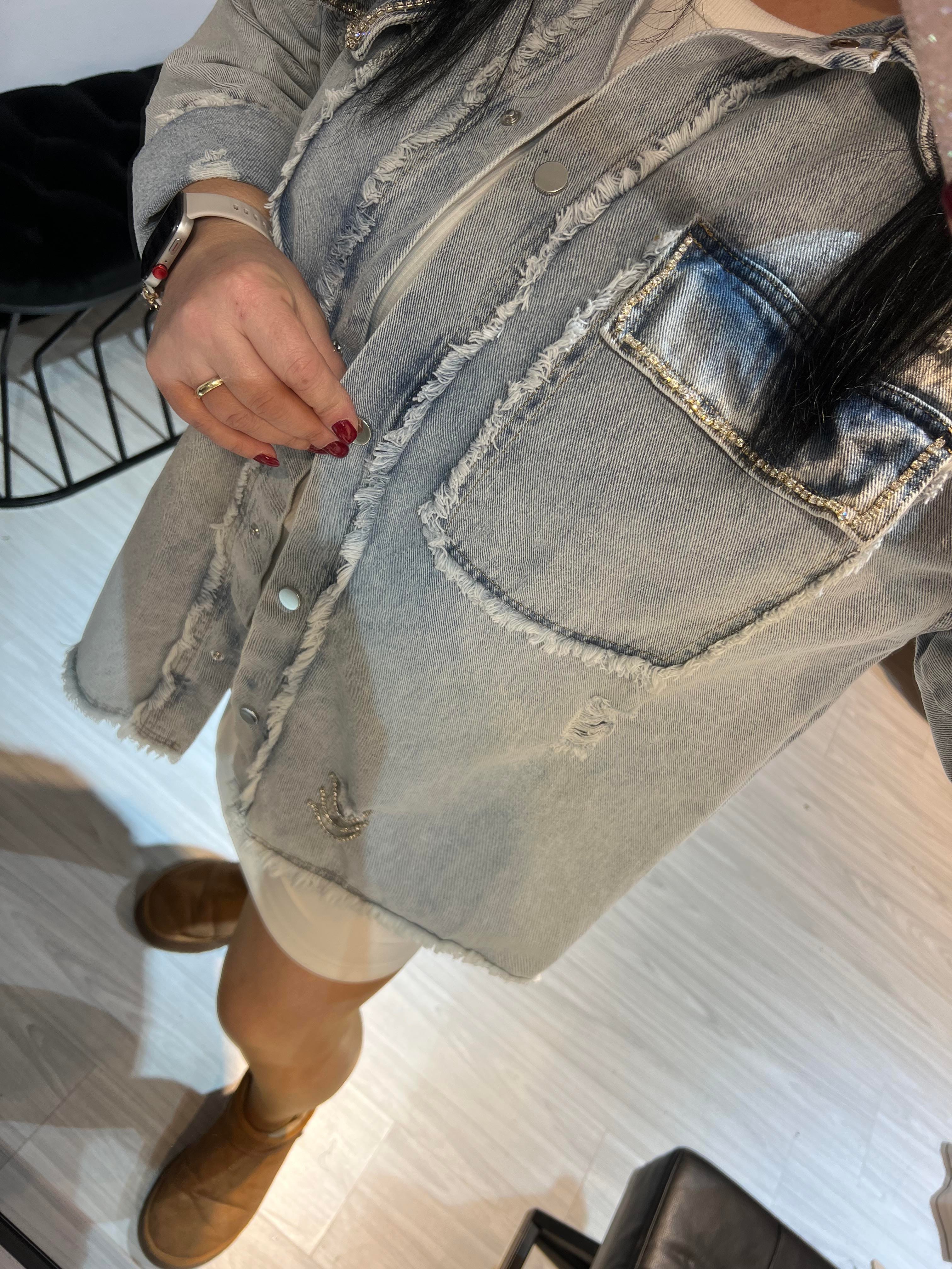 Shz.Taş Detaylı Gömlek Ceket-Mavi