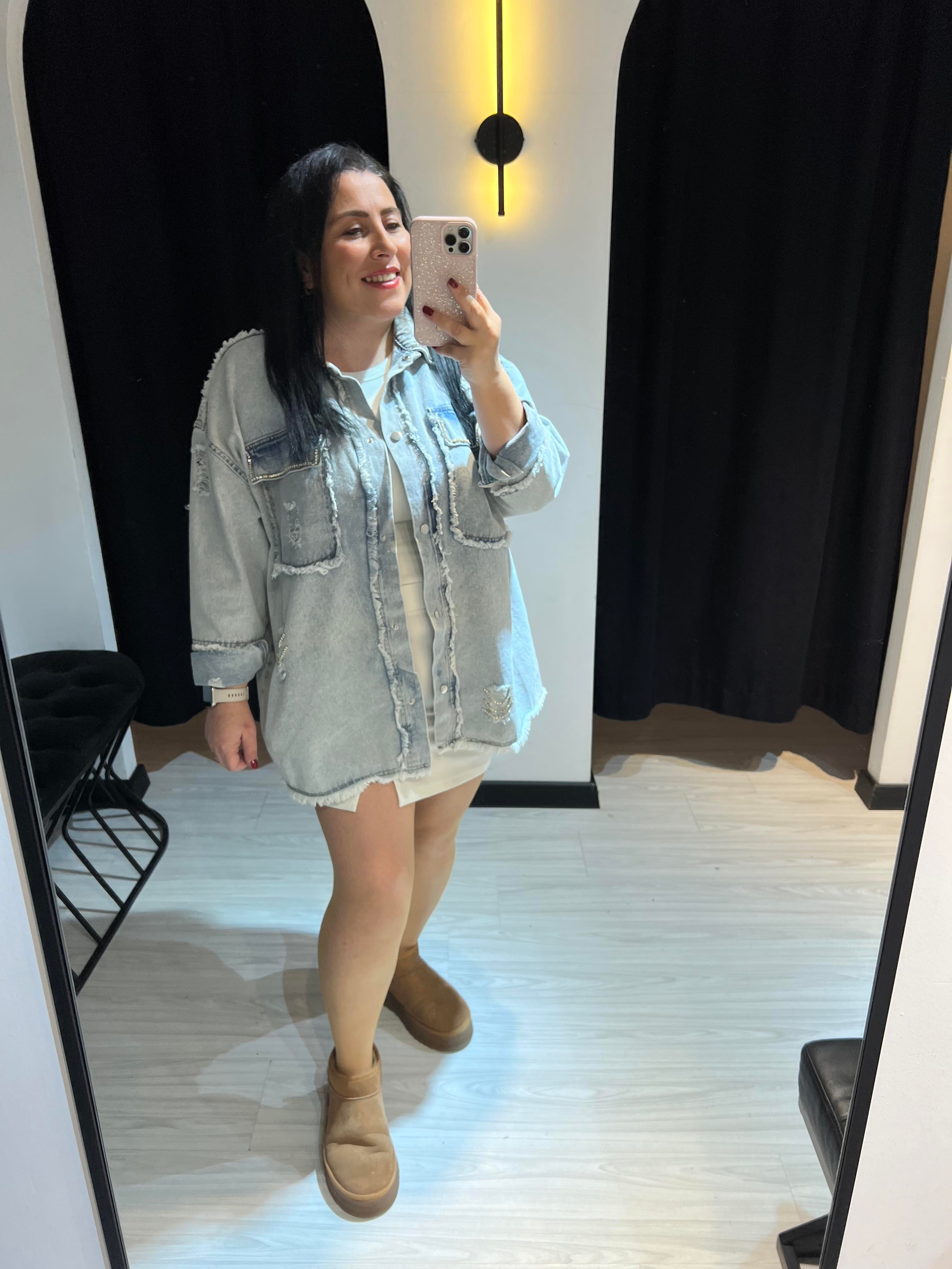 Shz.Taş Detaylı Gömlek Ceket-Mavi