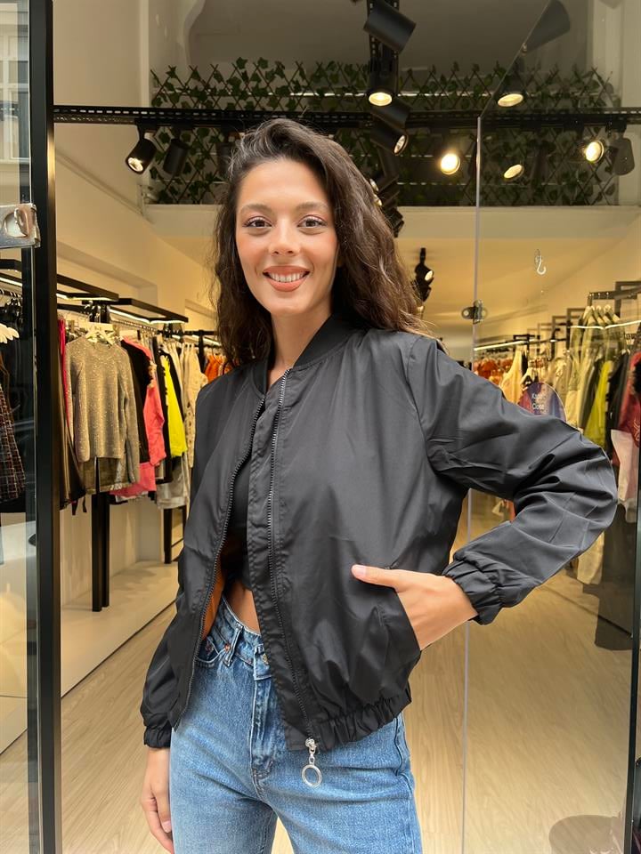 Taşlı Bomber-Siyah