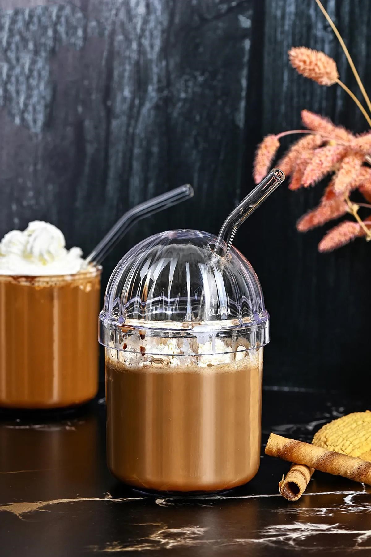 1 Adet Cam Pipetli, Kapaklı Isıya Dayanıklı Kristal Pinterest Bardak | Kahve Ve Sunum Bardağı|