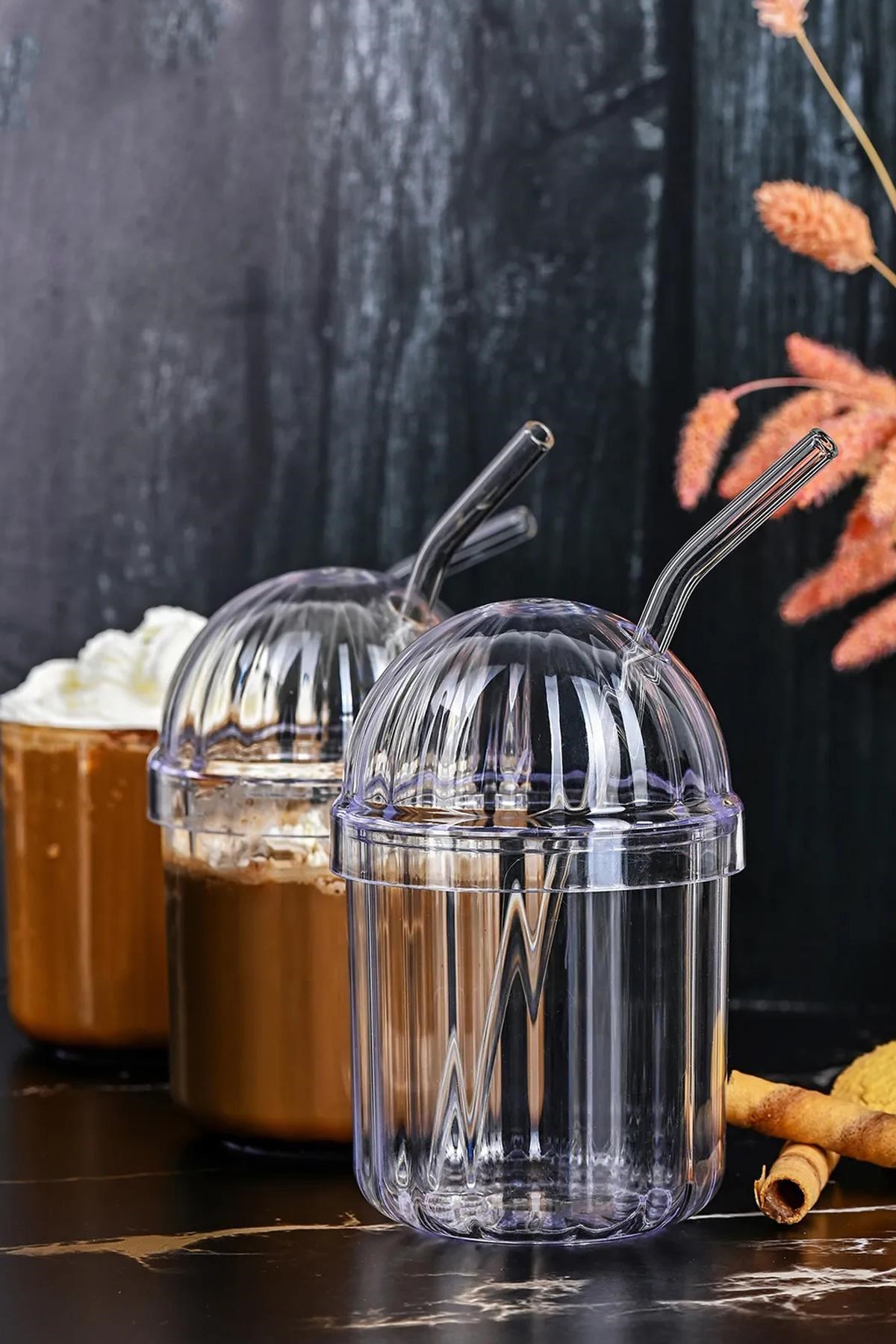 1 Adet Cam Pipetli, Kapaklı Isıya Dayanıklı Kristal Pinterest Bardak | Kahve Ve Sunum Bardağı|