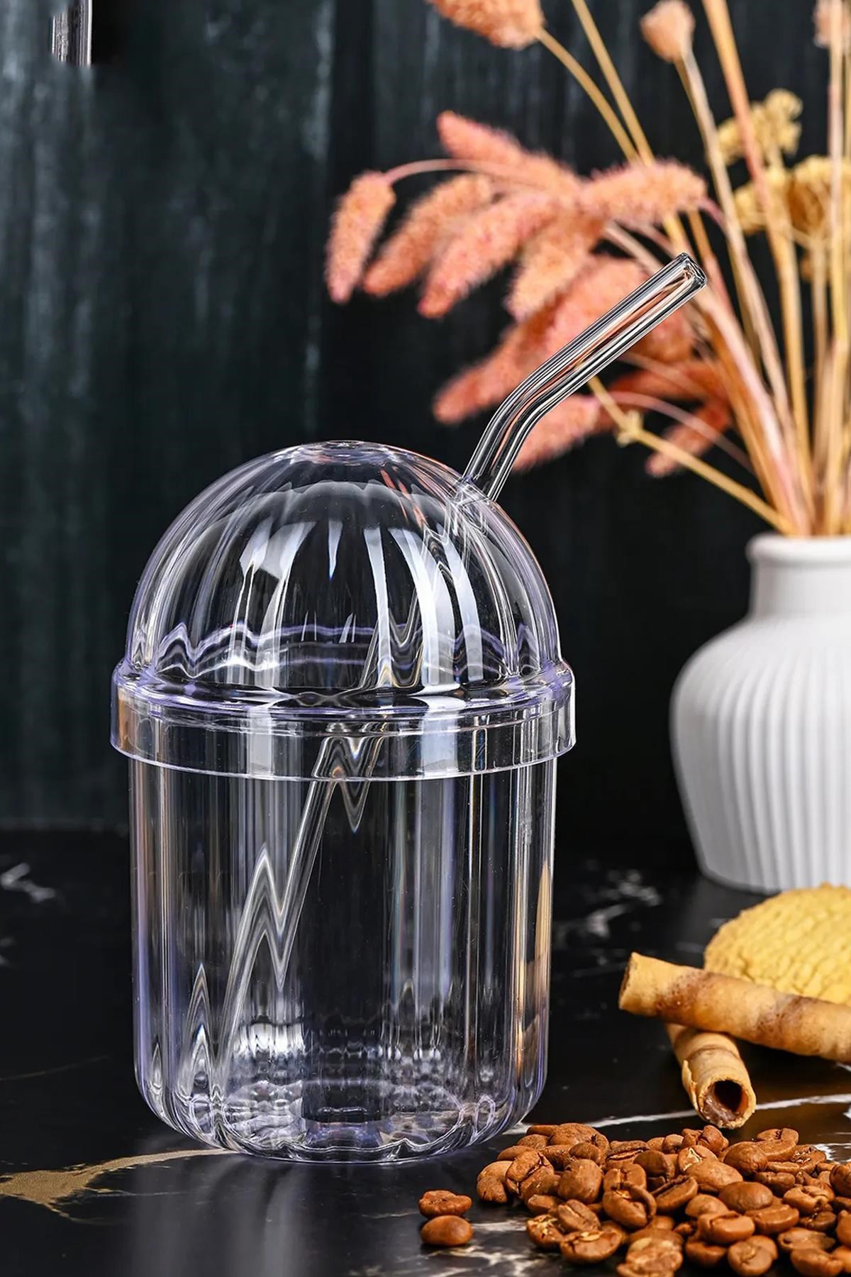 1 Adet Cam Pipetli, Kapaklı Isıya Dayanıklı Kristal Pinterest Bardak | Kahve Ve Sunum Bardağı|