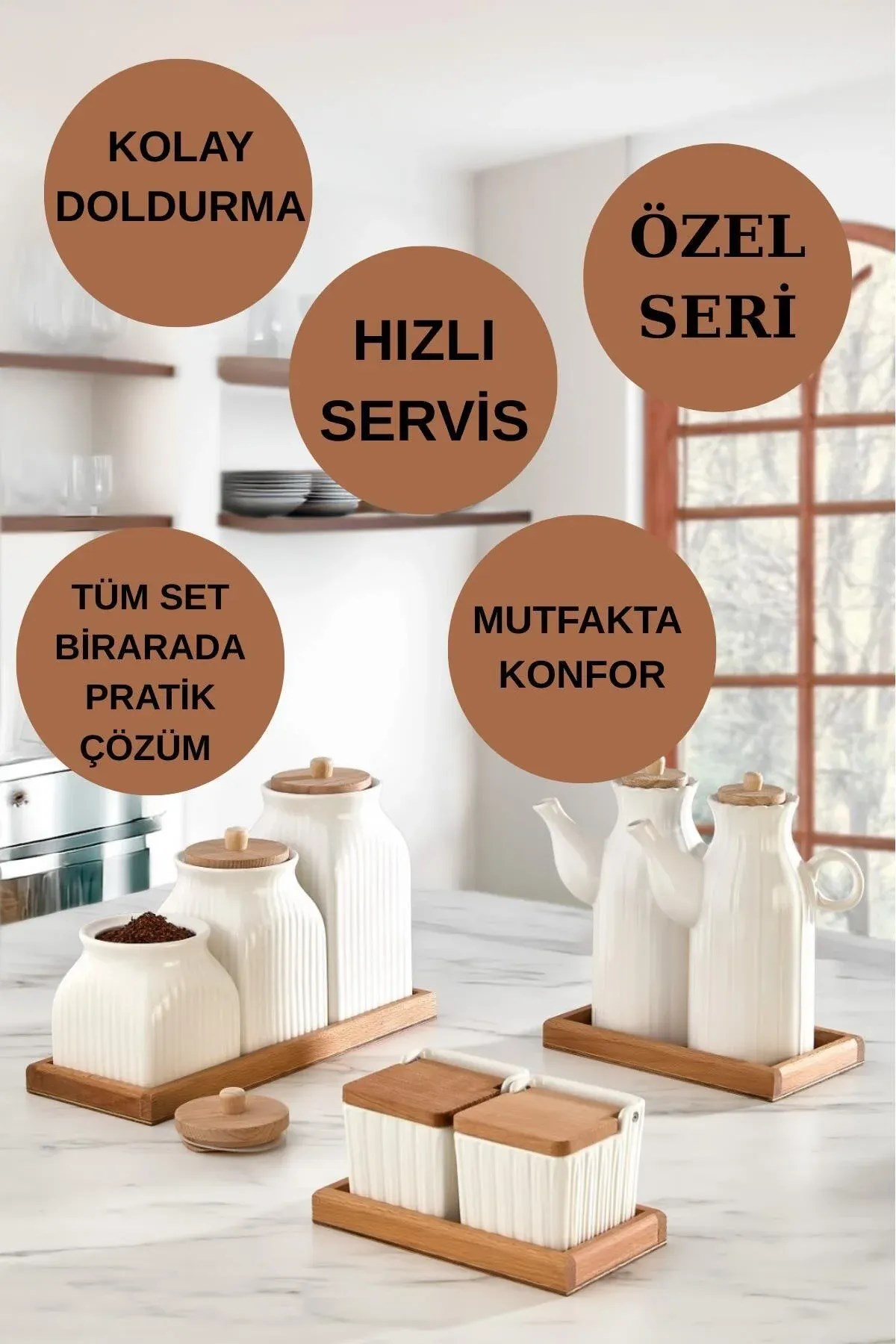 10 Parça Standlı Yağlık Baharatlık & Çay Kahve Şeker Seti