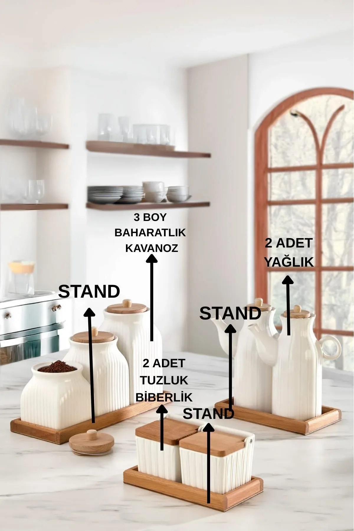 10 Parça Standlı Yağlık Baharatlık & Çay Kahve Şeker Seti