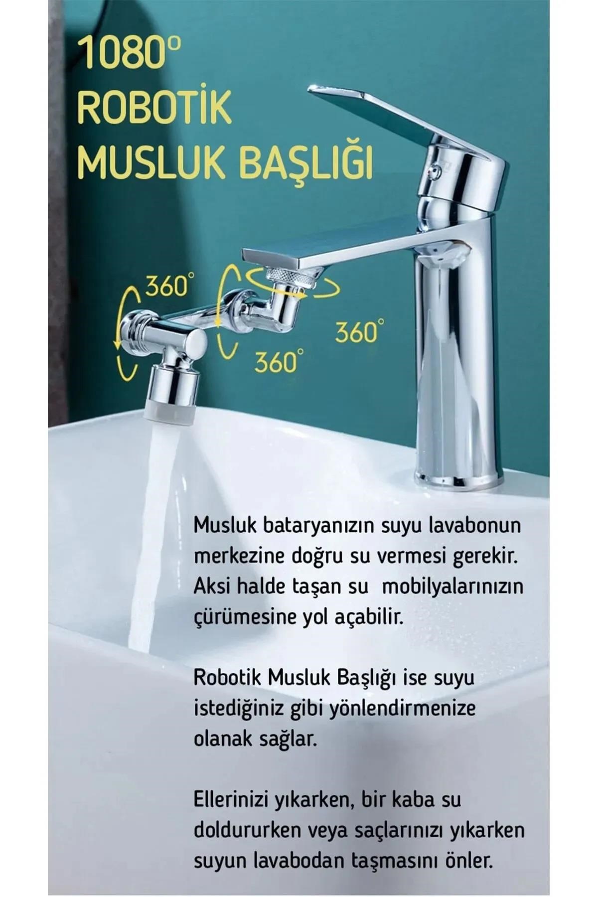 1080 Derece Dönebilen Robotik Kol Musluk Başlığı - Musluk Uzatma Aparatı - Banyo Mutfak Musluğu