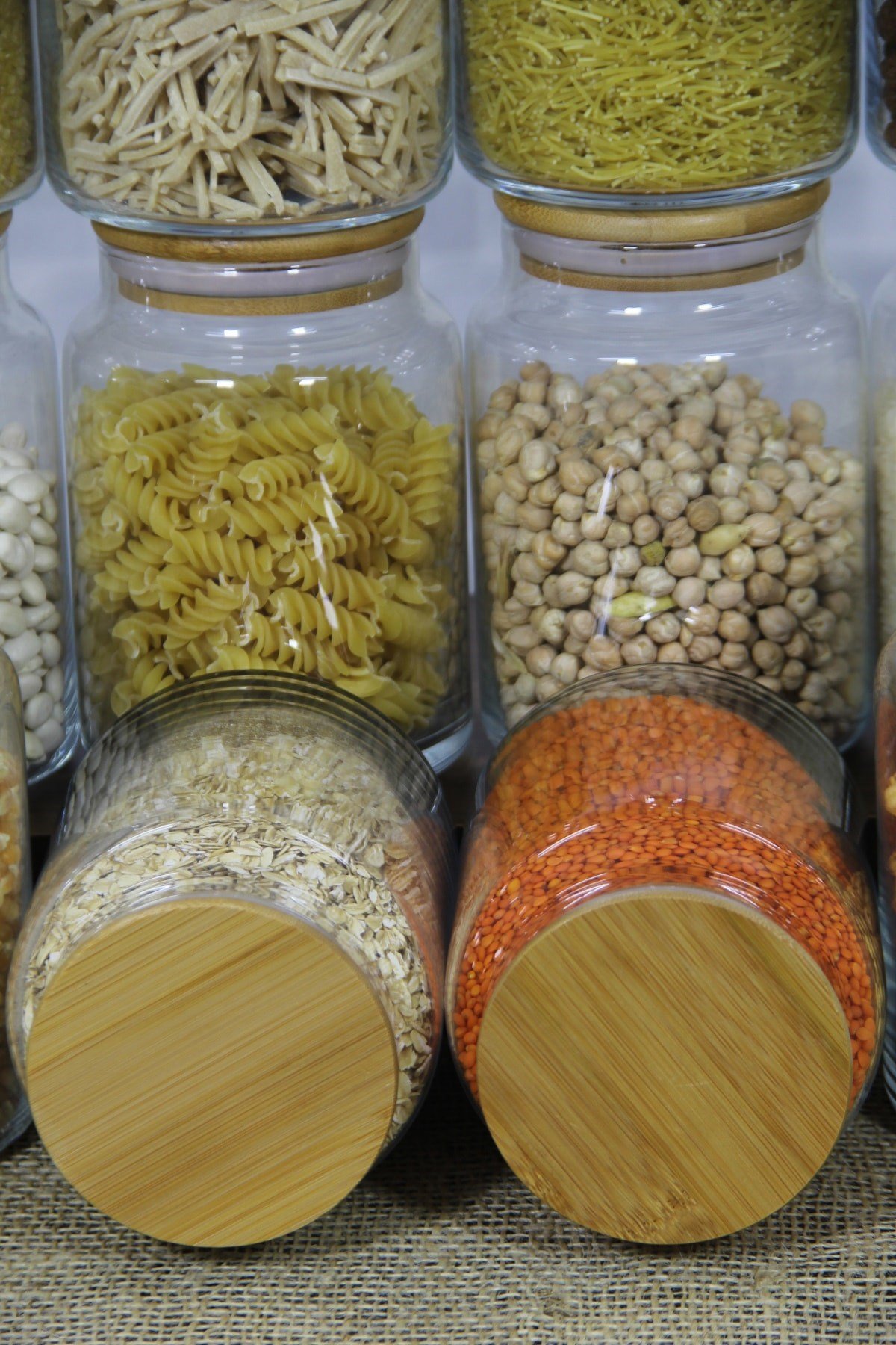 12 Adet 800 Ml Bambu Kapaklı Vakumlu Cam Kavanoz Saklama Kabı Seti, Baharat Takımı