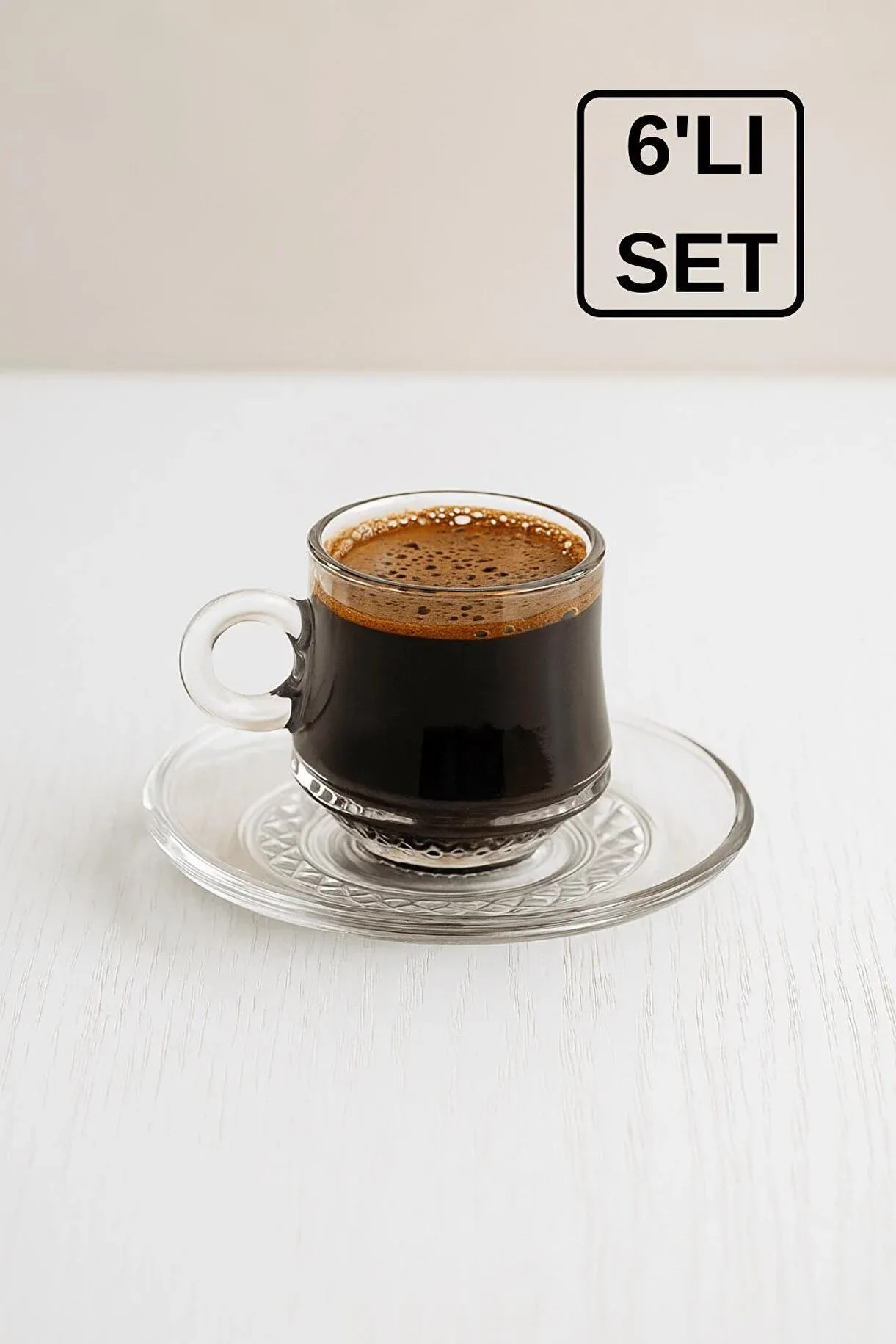 12 Parça 6 Kişilik Cam Kahve Fincan Seti – Motifli Hediyelik