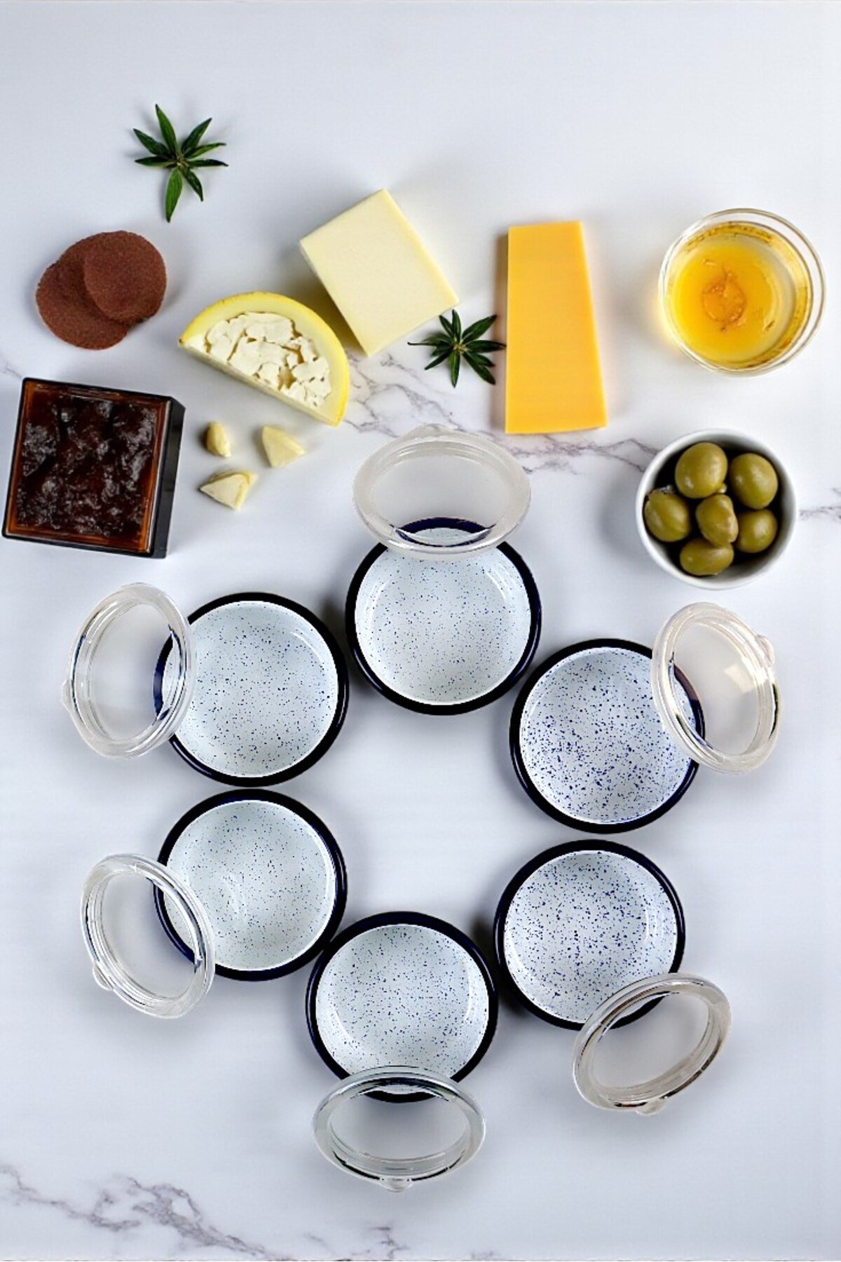12 Parça 6 lı Emaye Kapaklı Kahvaltı Seti, Kahvaltı Tabağı, Sunum, Zeytin, Reçellik, Peynir Tabağı, Hediye, Çeyiz