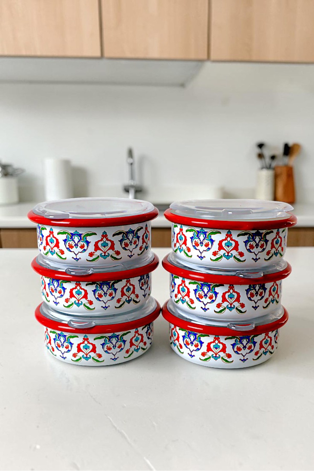 12 Parça 6 lı Emaye Kapaklı Kahvaltı Seti, Kahvaltı Tabağı, Sunum, Zeytin, Reçellik, Peynir Tabağı, Hediye, Çeyiz