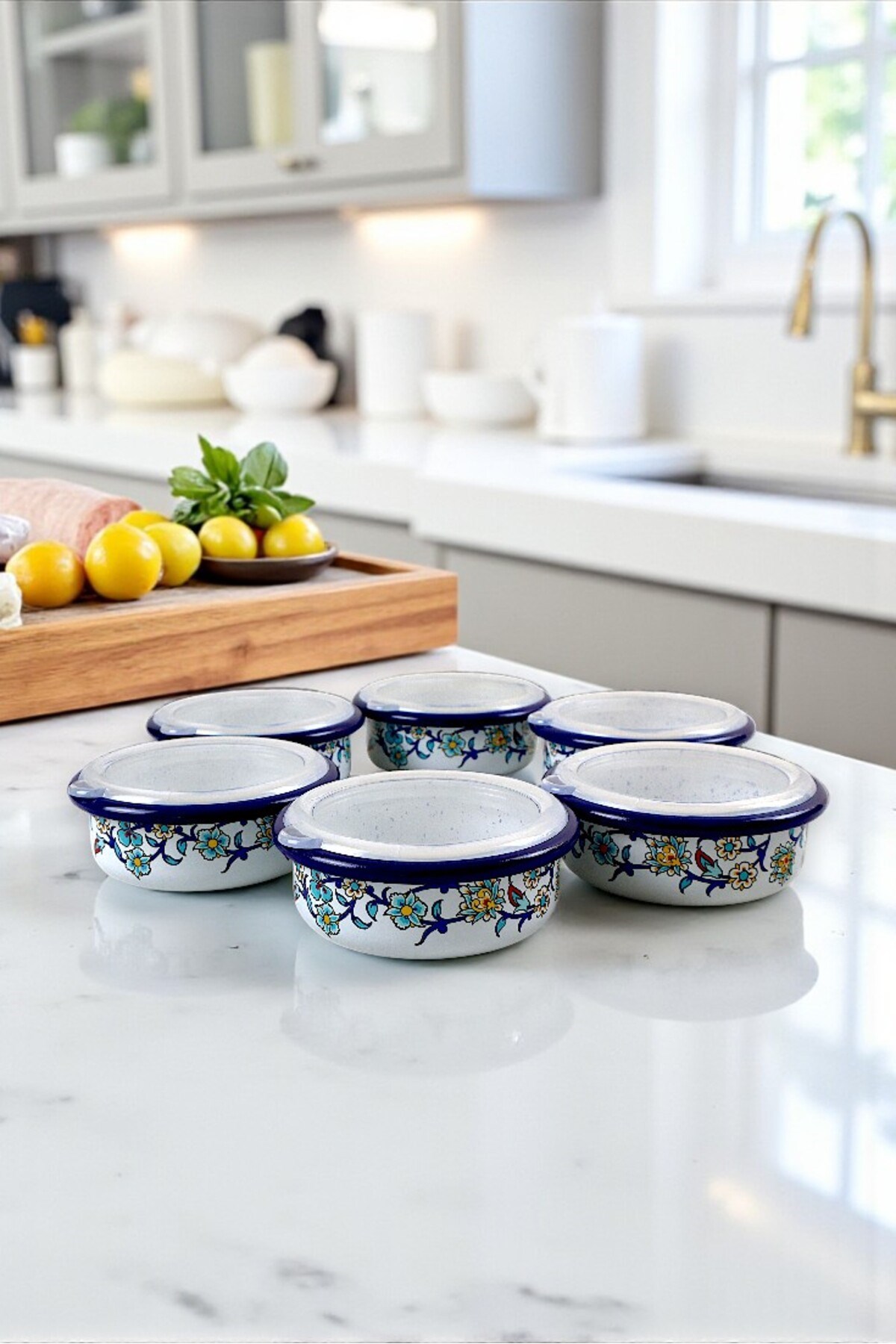 12 Parça 6 lı Emaye Kapaklı Kahvaltı Seti, Kahvaltı Tabağı, Sunum, Zeytin, Reçellik, Peynir Tabağı, Hediye, Çeyiz