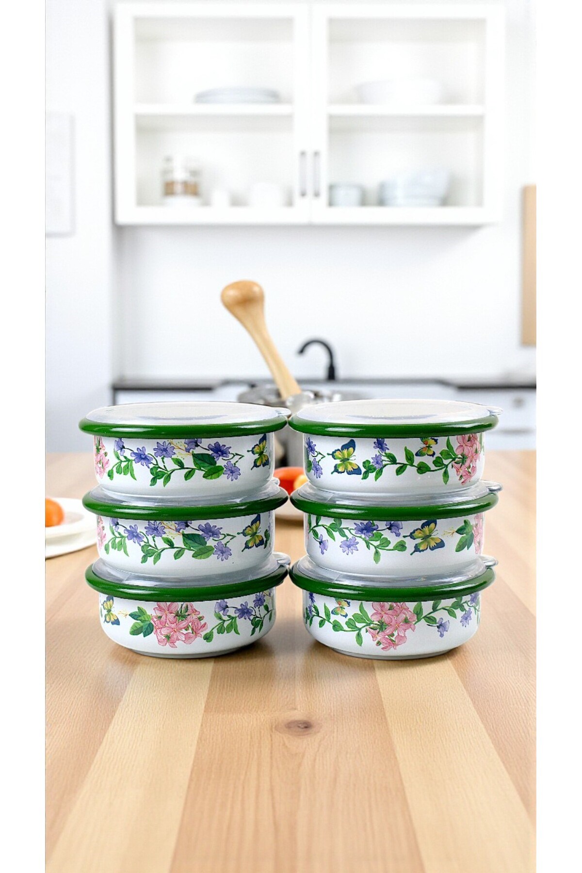 12 Parça 6 lı Emaye Kapaklı Kahvaltı Seti, Kahvaltı Tabağı, Sunum, Zeytin, Reçellik, Peynir Tabağı, Hediye, Çeyiz