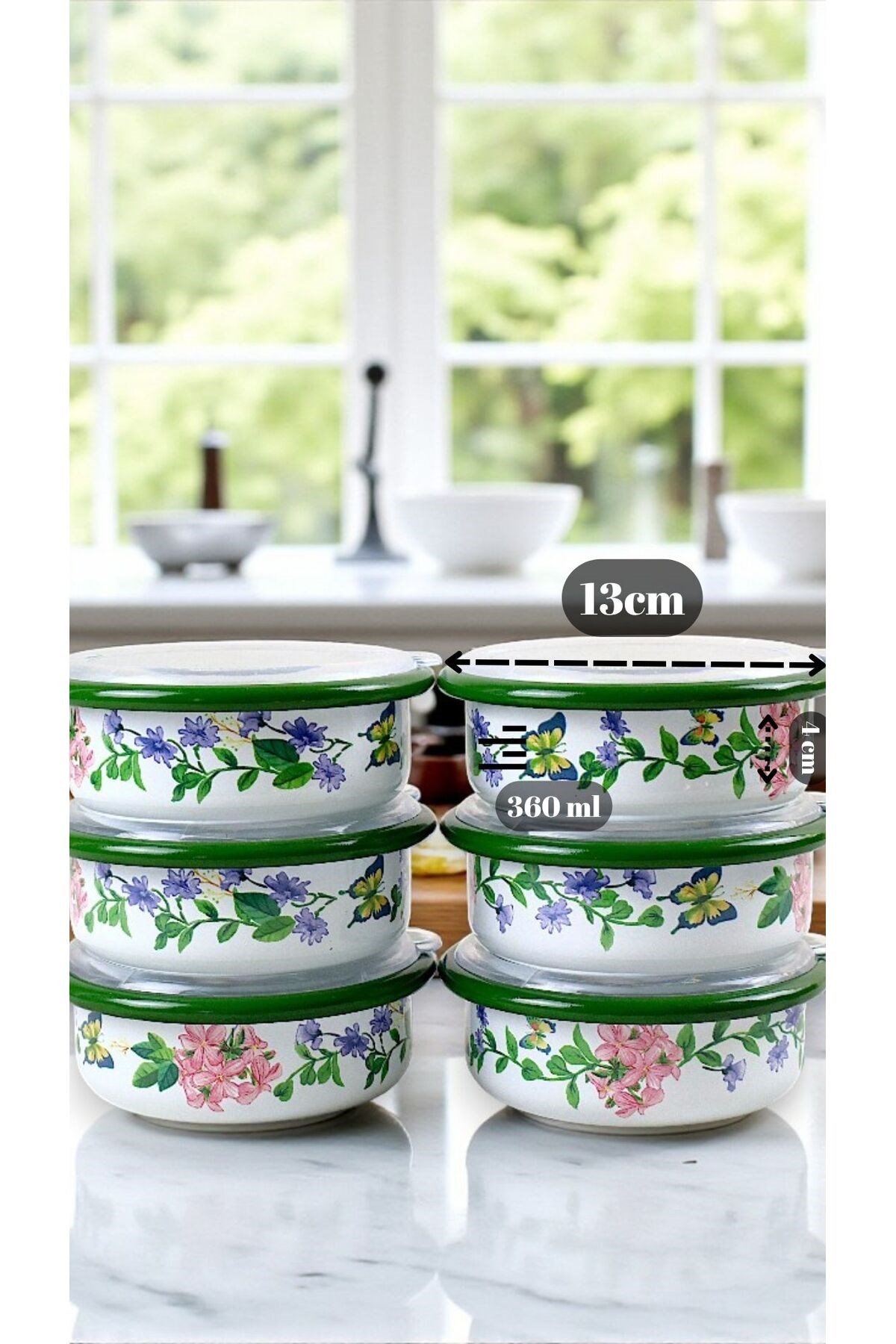12 Parça 6 lı Emaye Kapaklı Kahvaltı Seti, Kahvaltı Tabağı, Sunum, Zeytin, Reçellik, Peynir Tabağı, Hediye, Çeyiz
