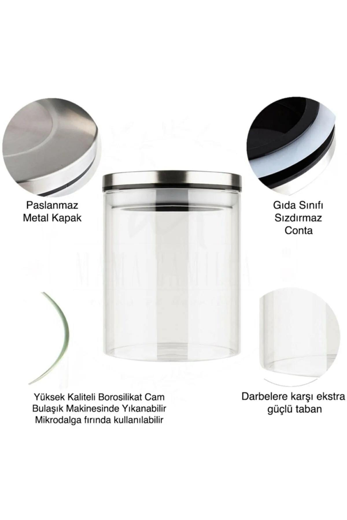 12'Li Lüks Metal Kapaklı Baharatlık Seti, Vakumlu Borasilikat Cam 350 Ml - 300 Ml - 250 Ml