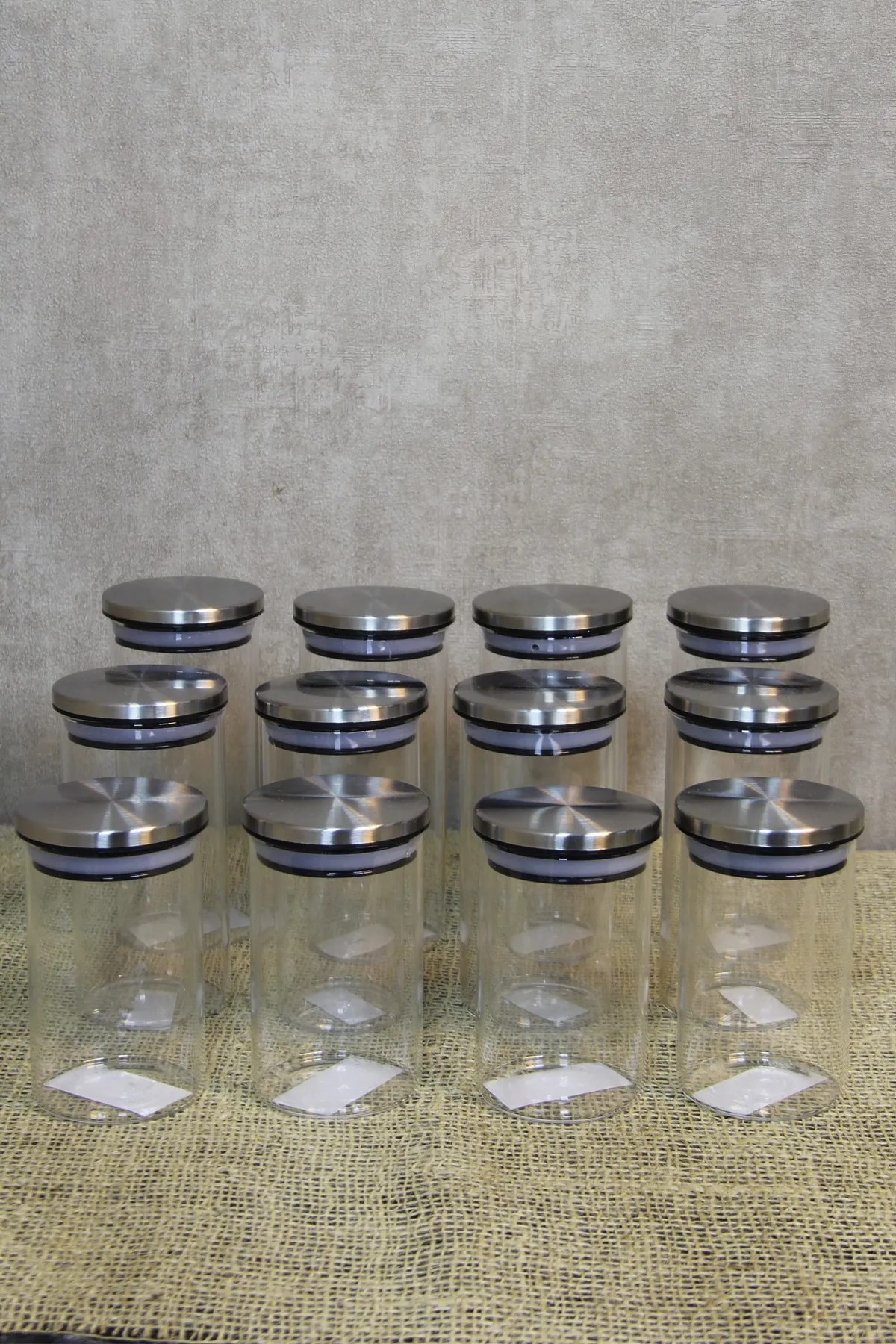 12'Li Lüks Metal Kapaklı Baharatlık Seti, Vakumlu Borasilikat Cam 350 Ml - 300 Ml - 250 Ml