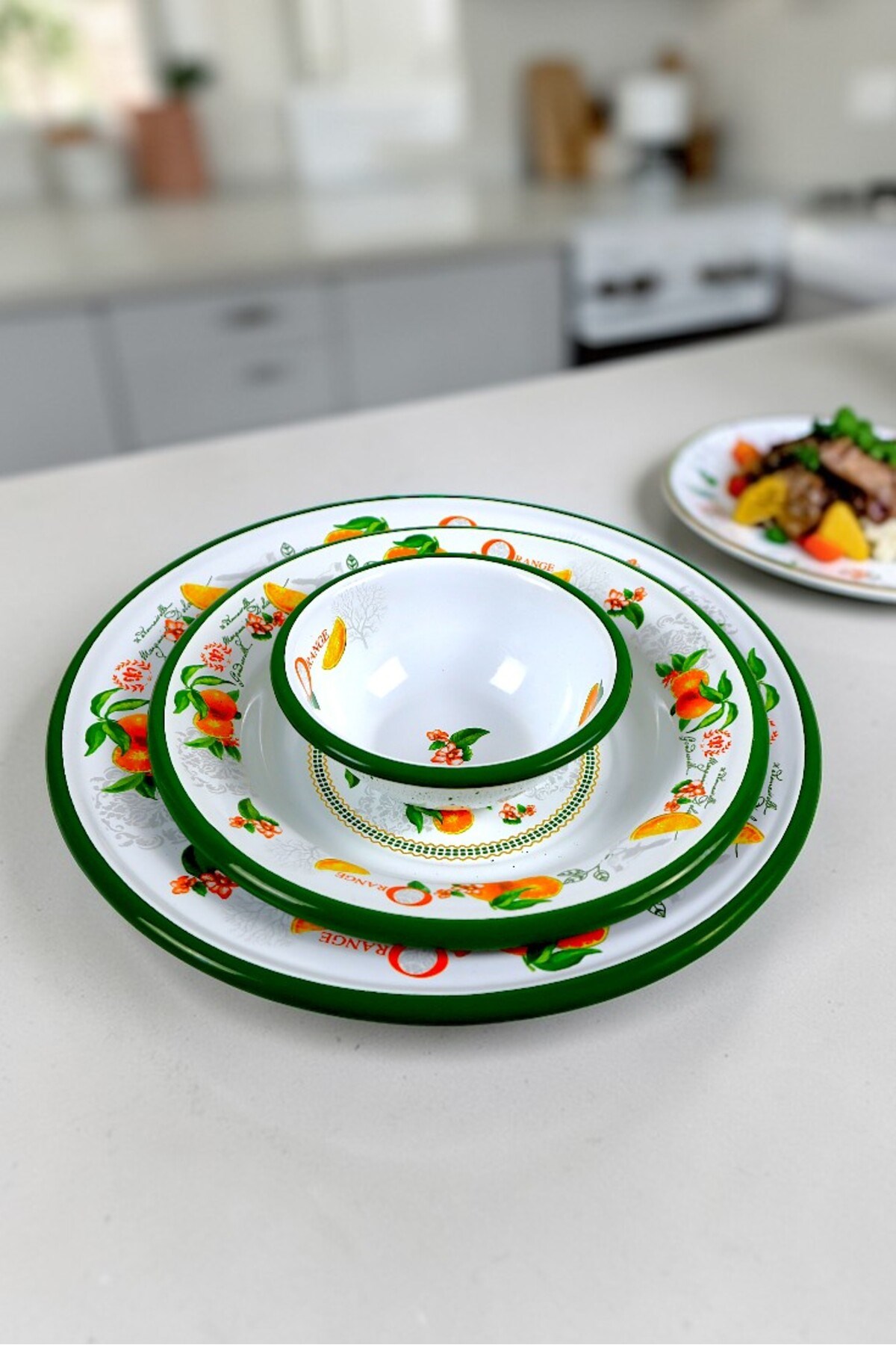13-24-30 No 3'lü Emaye Yemek Tabağı, Tabak Servis, Yemek, Kamp Piknik, Çeyiz, Hediye