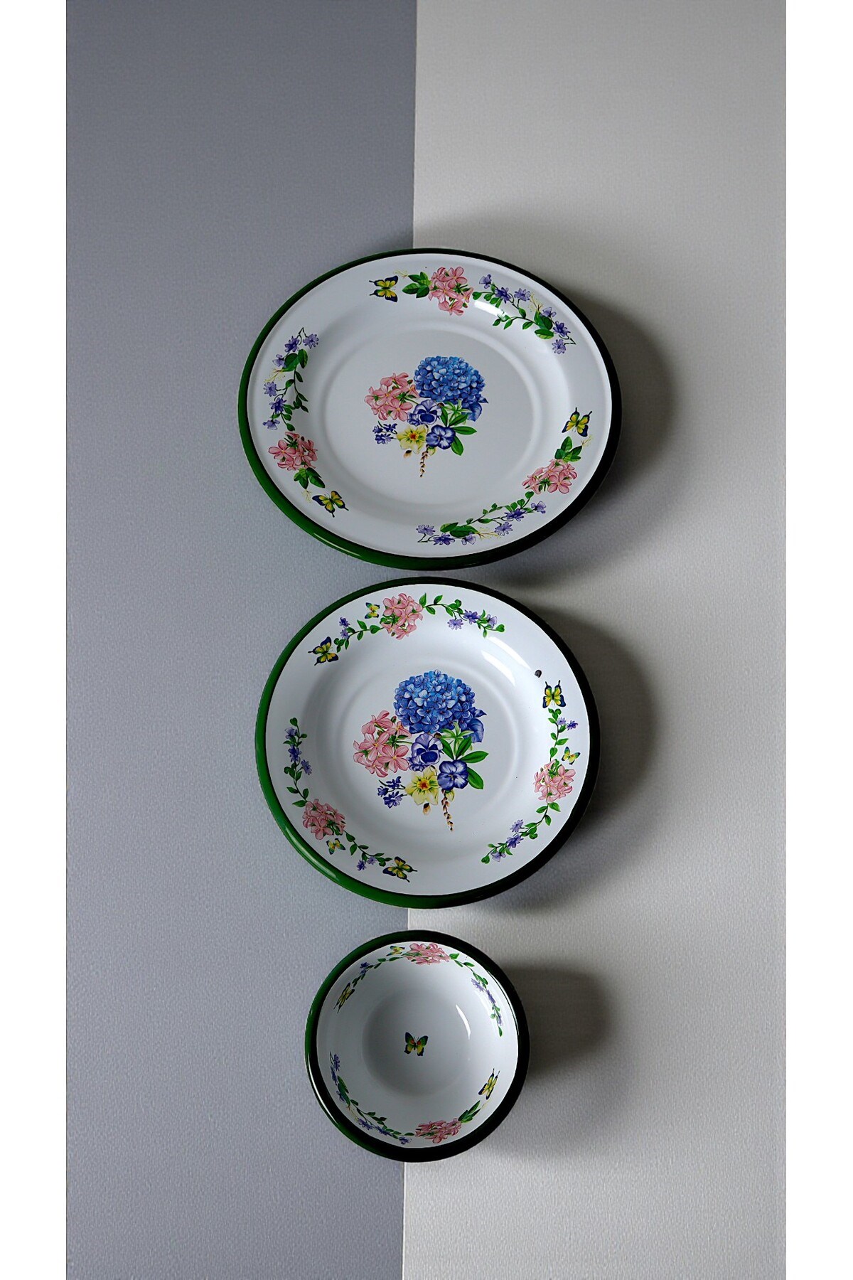 13-24-30 No 3'lü Emaye Yemek Tabağı, Tabak Servis, Yemek, Kamp Piknik, Çeyiz, Hediye