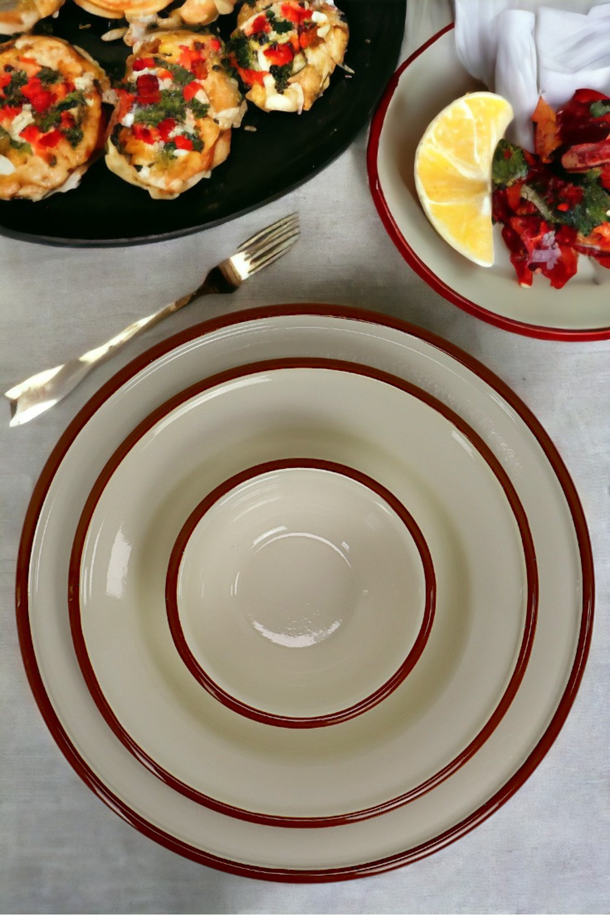 13-24-30 No 3'lü Emaye Yemek Tabağı, Tabak Servis, Yemek, Kamp Piknik, Çeyiz, Hediye