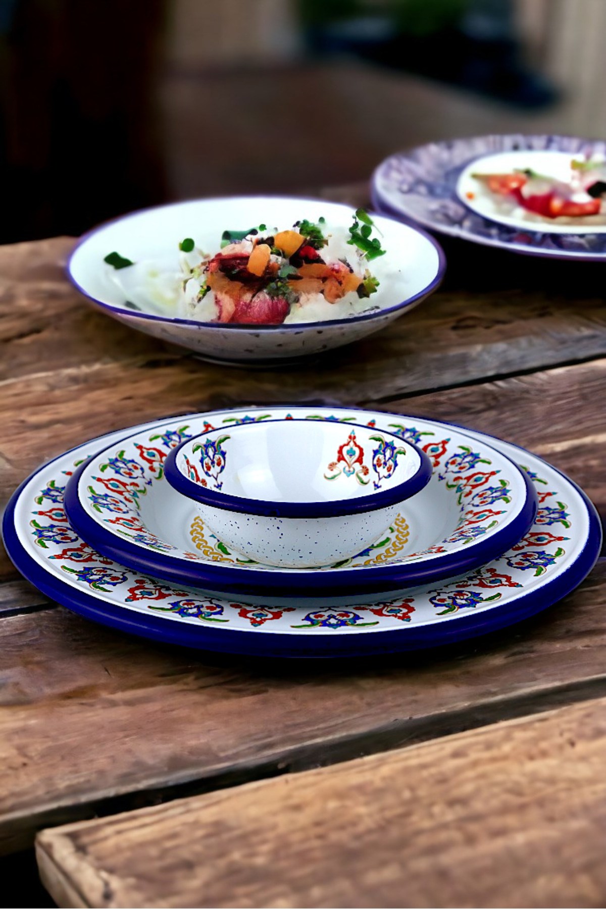 13-24-30 No 3'lü Emaye Yemek Tabağı, Tabak Servis, Yemek, Kamp Piknik, Çeyiz, Hediye