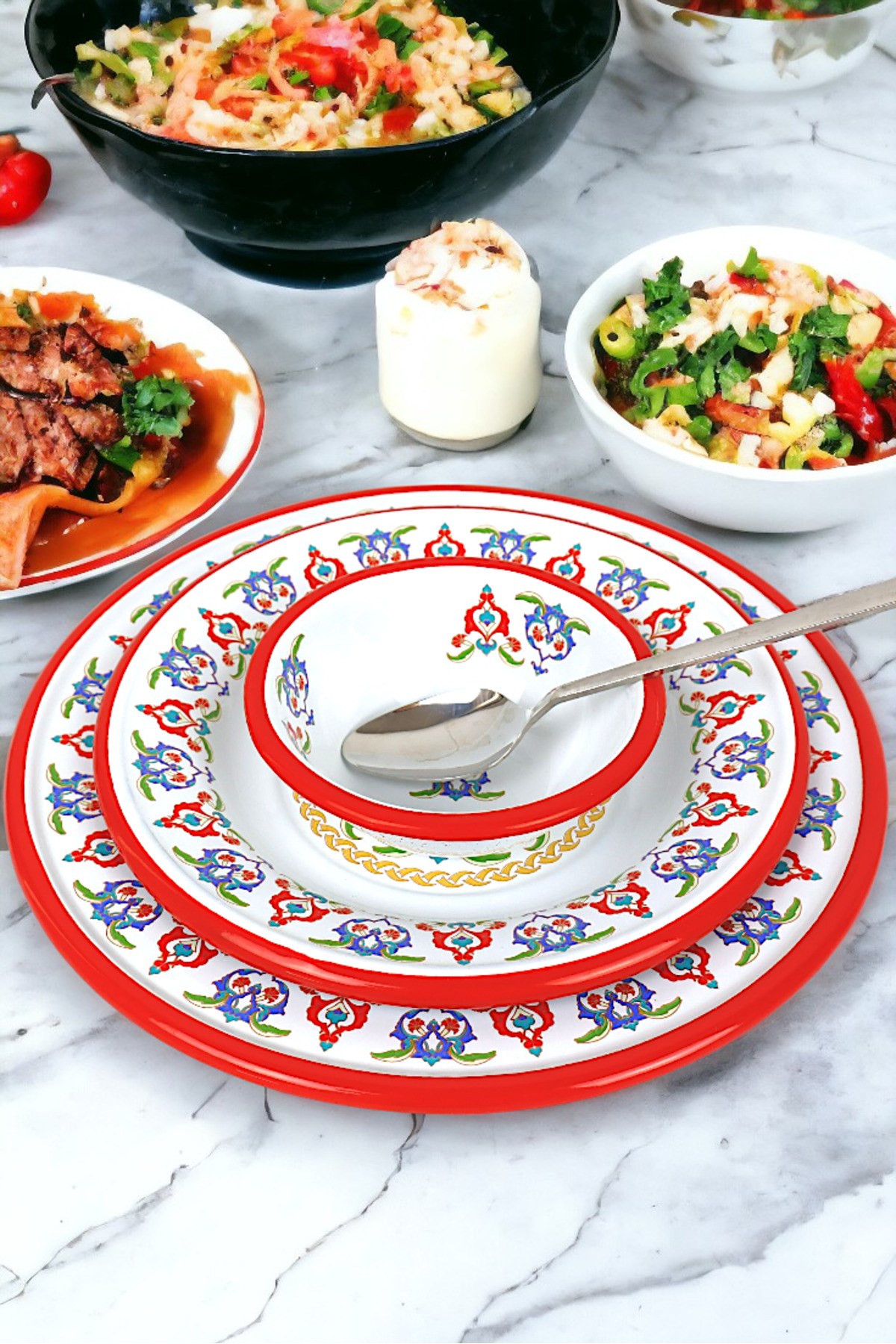 13-24-30 No 3'lü Emaye Yemek Tabağı, Tabak Servis, Yemek, Kamp Piknik, Çeyiz, Hediye