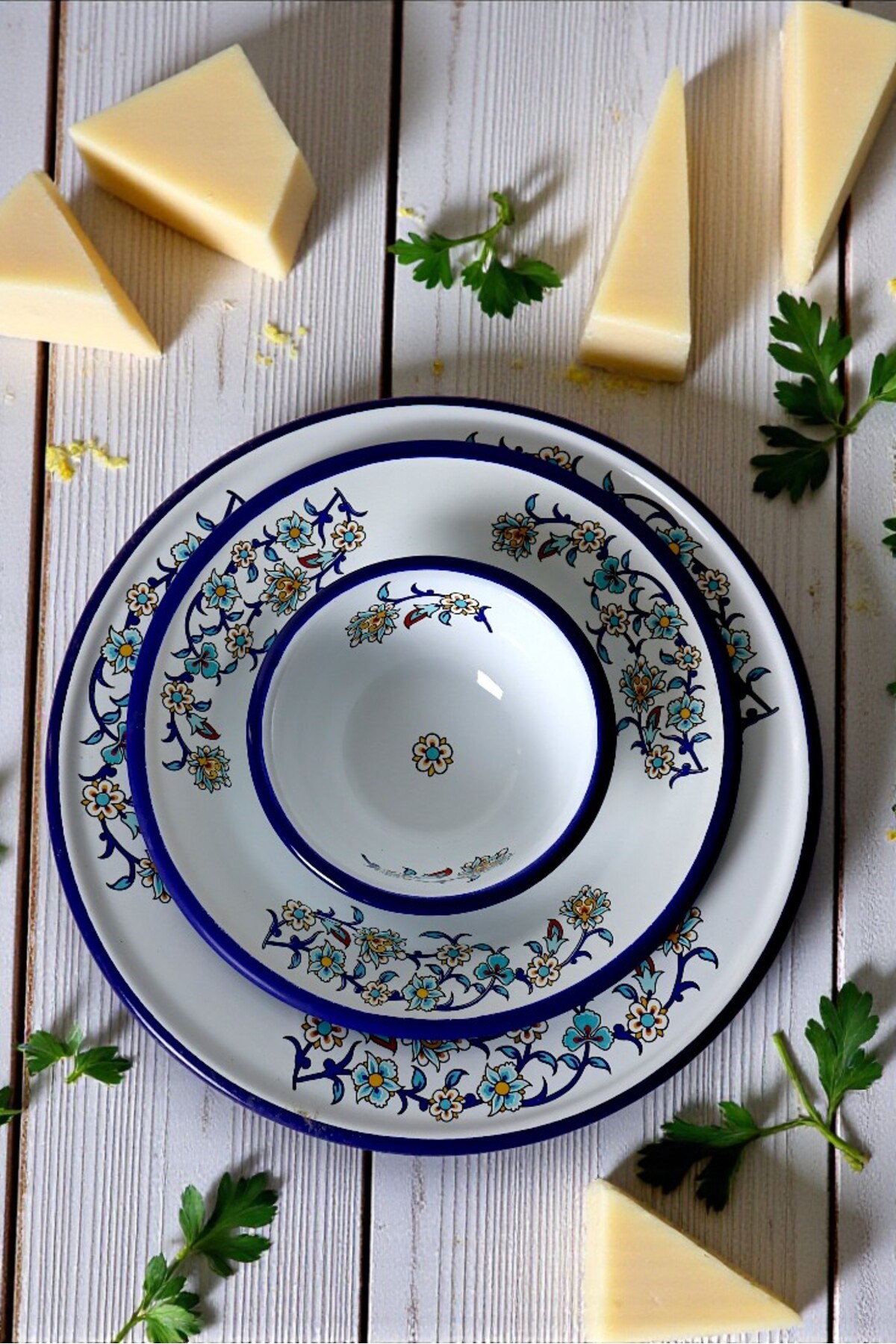 13-24-30 No 3'lü Emaye Yemek Tabağı, Tabak Servis, Yemek, Kamp Piknik, Çeyiz, Hediye