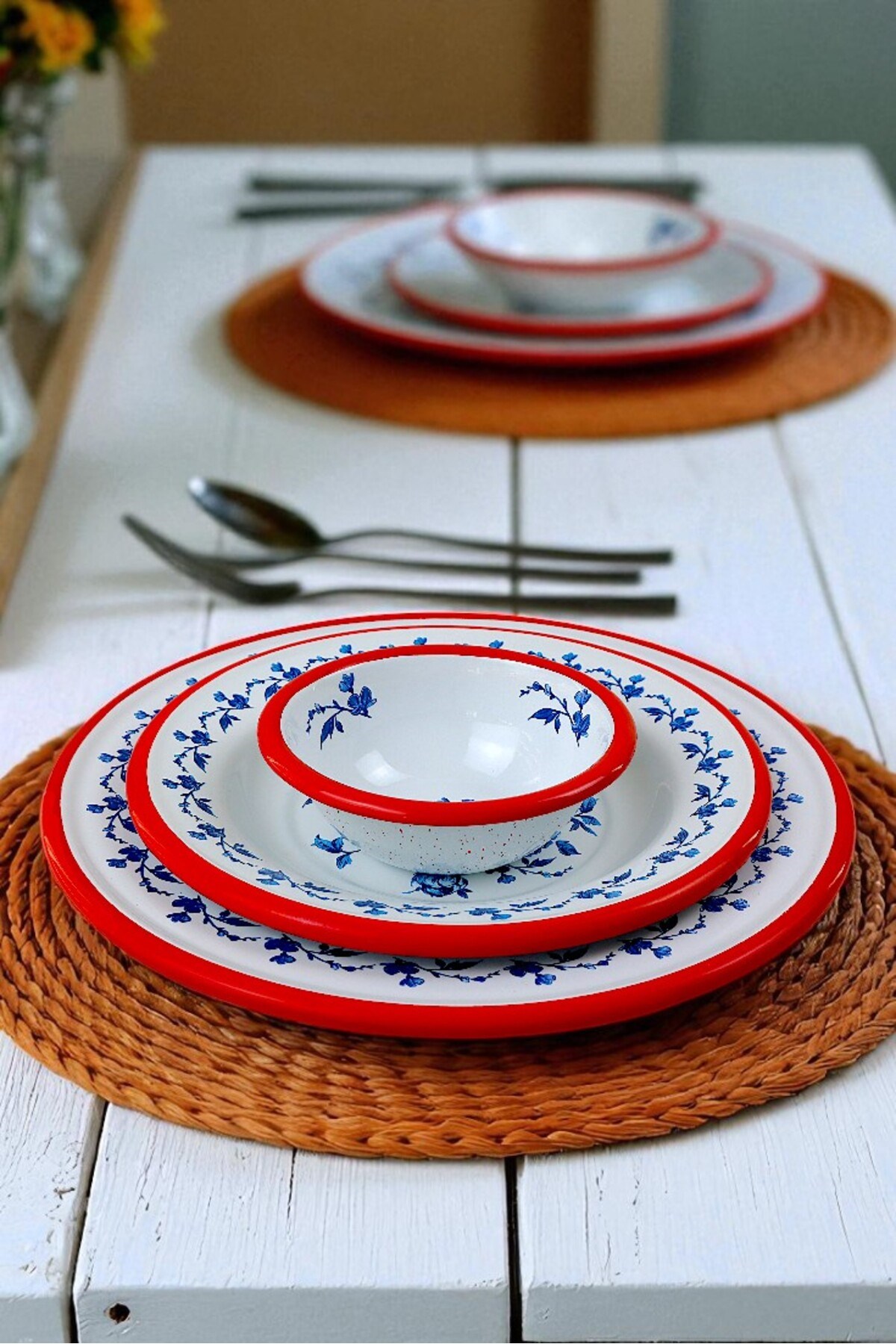 13-24-30 No 3'lü Emaye Yemek Tabağı, Tabak Servis, Yemek, Kamp Piknik, Çeyiz, Hediye
