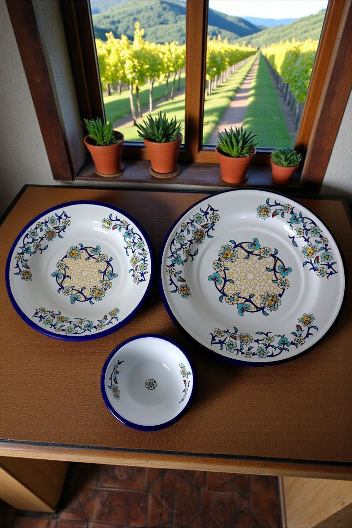 13-24-30 No 3'lü Emaye Yemek Tabağı, Tabak Servis, Yemek, Kamp Piknik, Çeyiz, Hediye