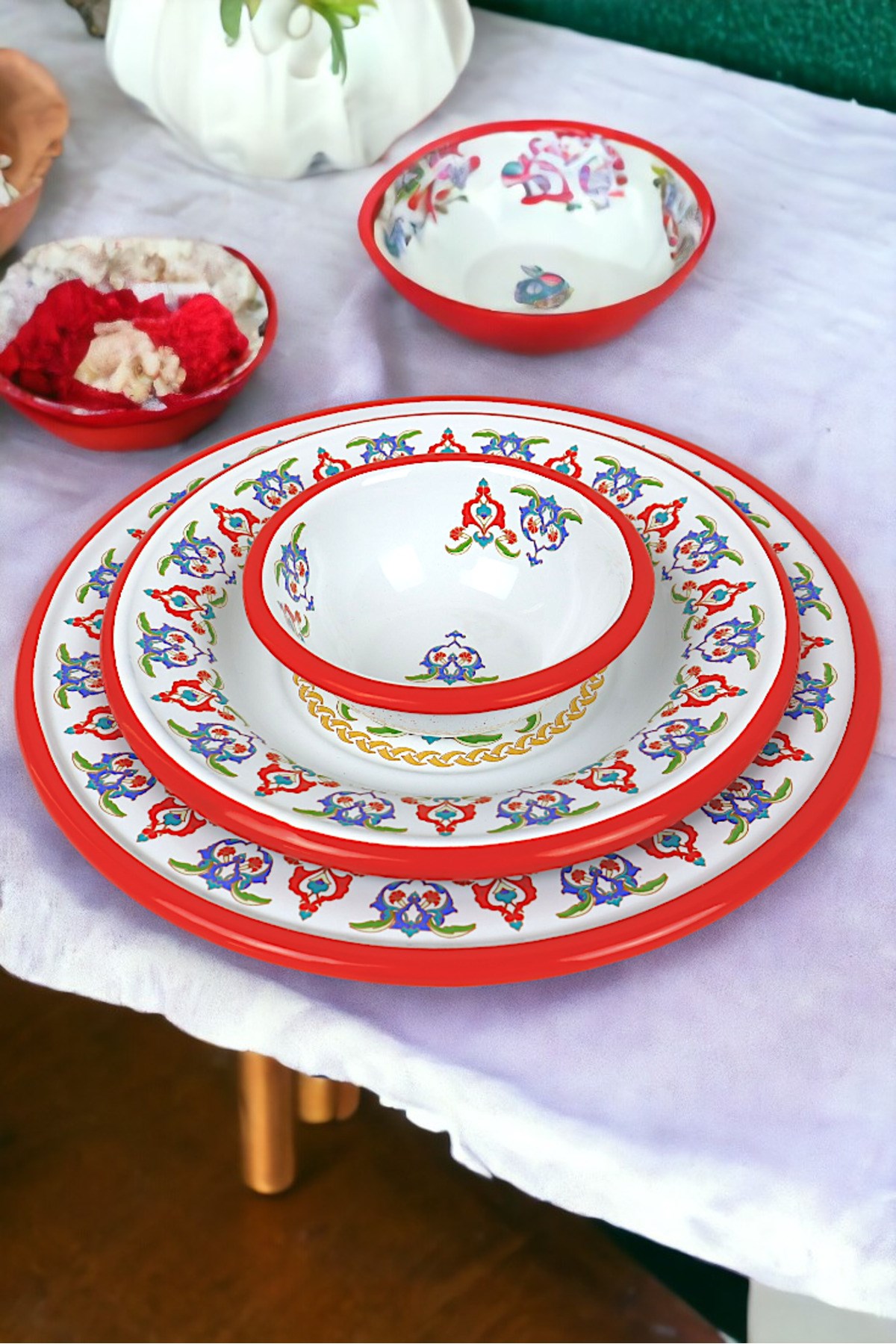 13-24-30 No 3'lü Emaye Yemek Tabağı, Tabak Servis, Yemek, Kamp Piknik, Çeyiz, Hediye