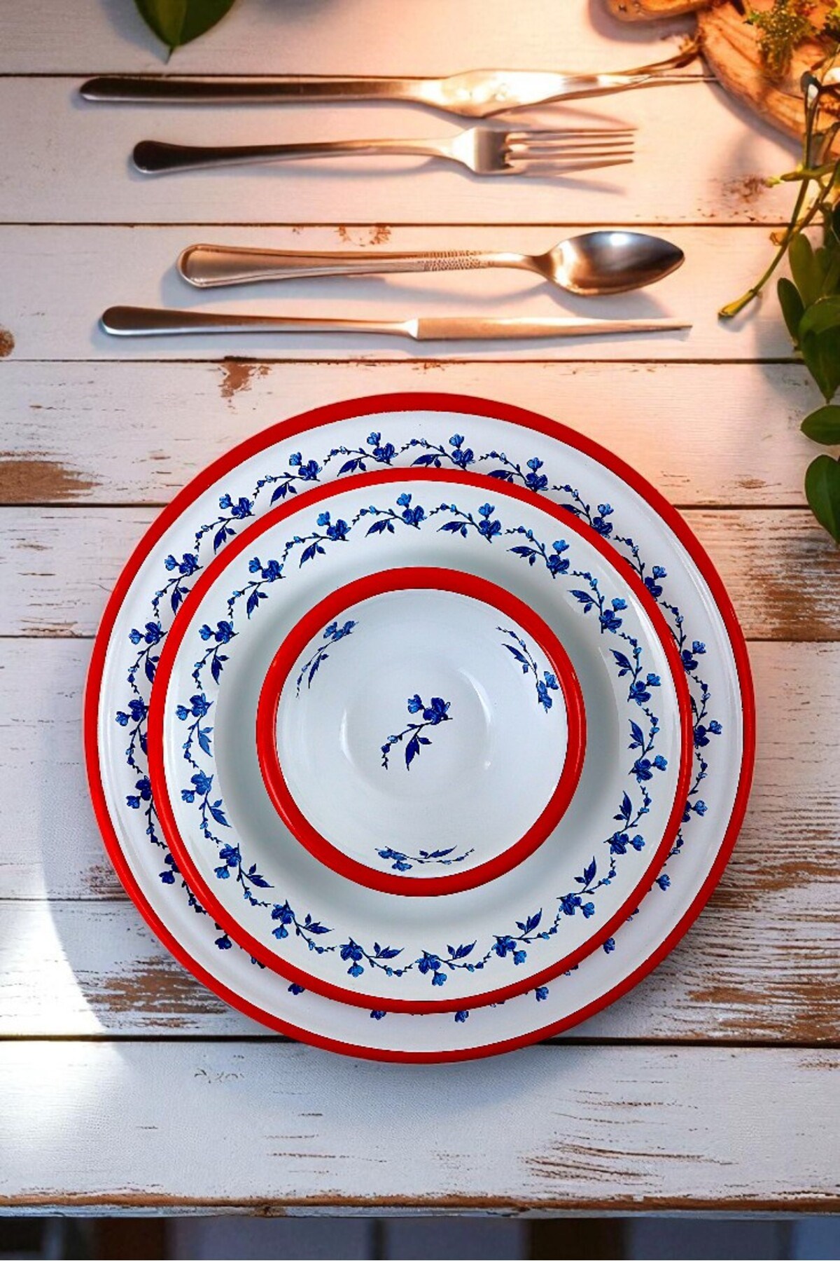 13-24-30 No 3'lü Emaye Yemek Tabağı, Tabak Servis, Yemek, Kamp Piknik, Çeyiz, Hediye