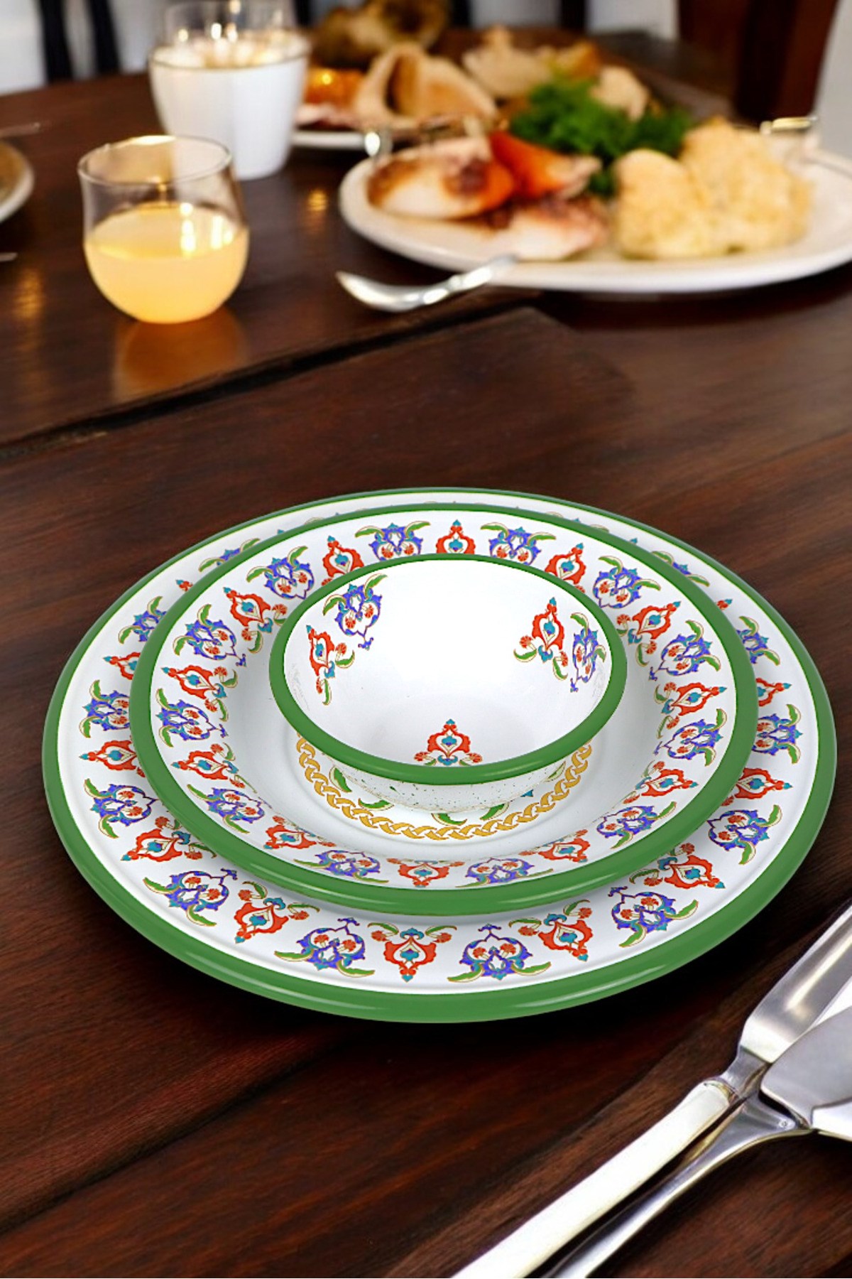 13-24-30 No 3'lü Emaye Yemek Tabağı, Tabak Servis, Yemek, Kamp Piknik, Çeyiz, Hediye