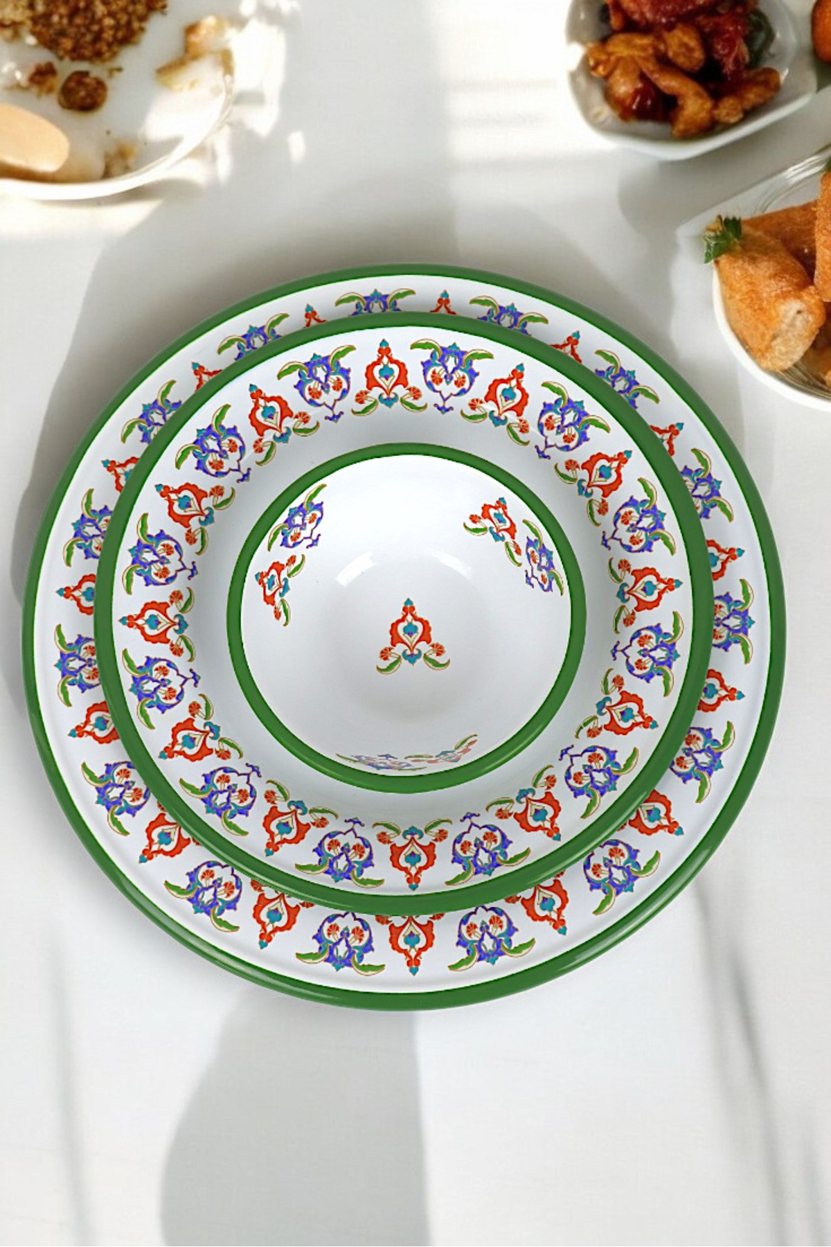 13-24-30 No 3'lü Emaye Yemek Tabağı, Tabak Servis, Yemek, Kamp Piknik, Çeyiz, Hediye