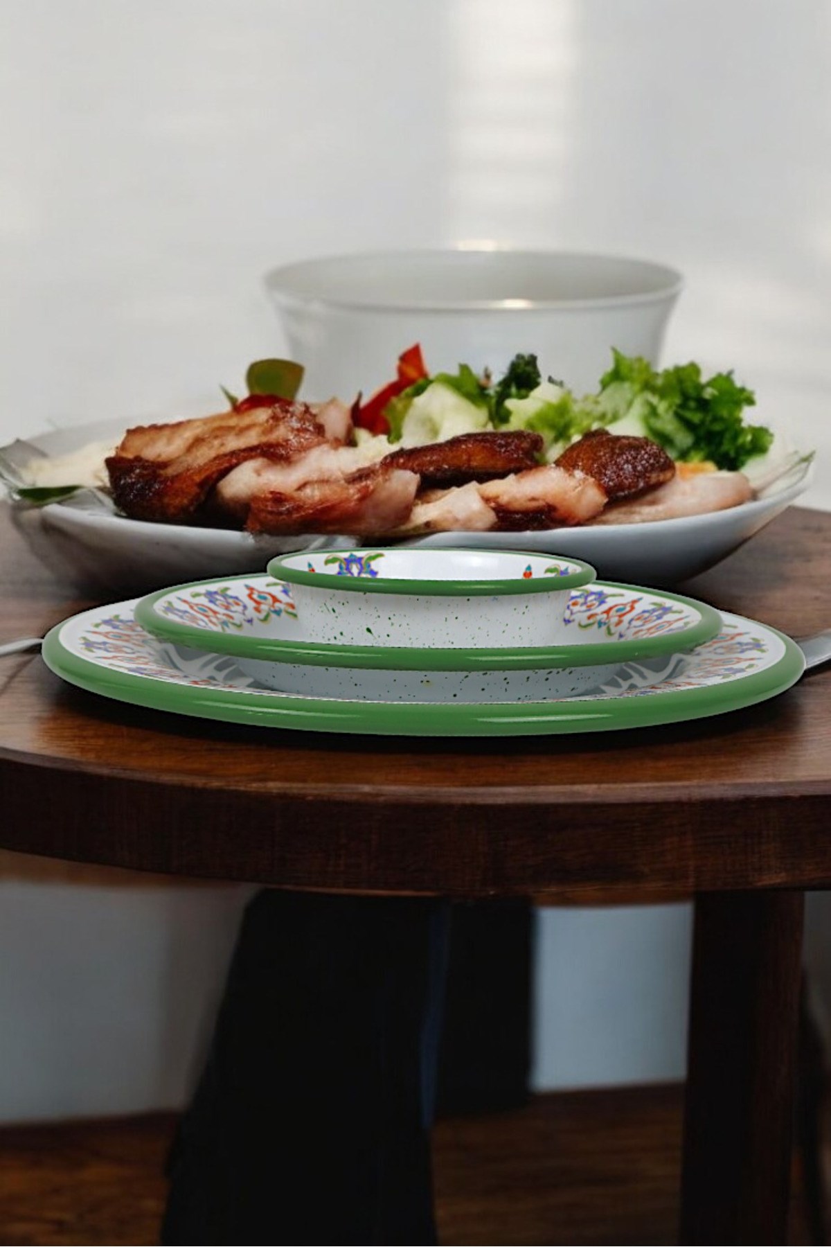 13-24-30 No 3'lü Emaye Yemek Tabağı, Tabak Servis, Yemek, Kamp Piknik, Çeyiz, Hediye