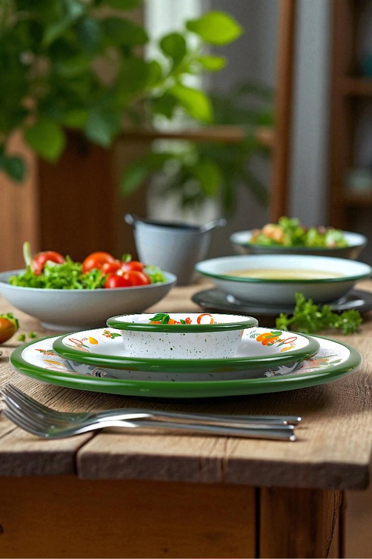 13-24-30 No 3'lü Emaye Yemek Tabağı, Tabak Servis, Yemek, Kamp Piknik, Çeyiz, Hediye