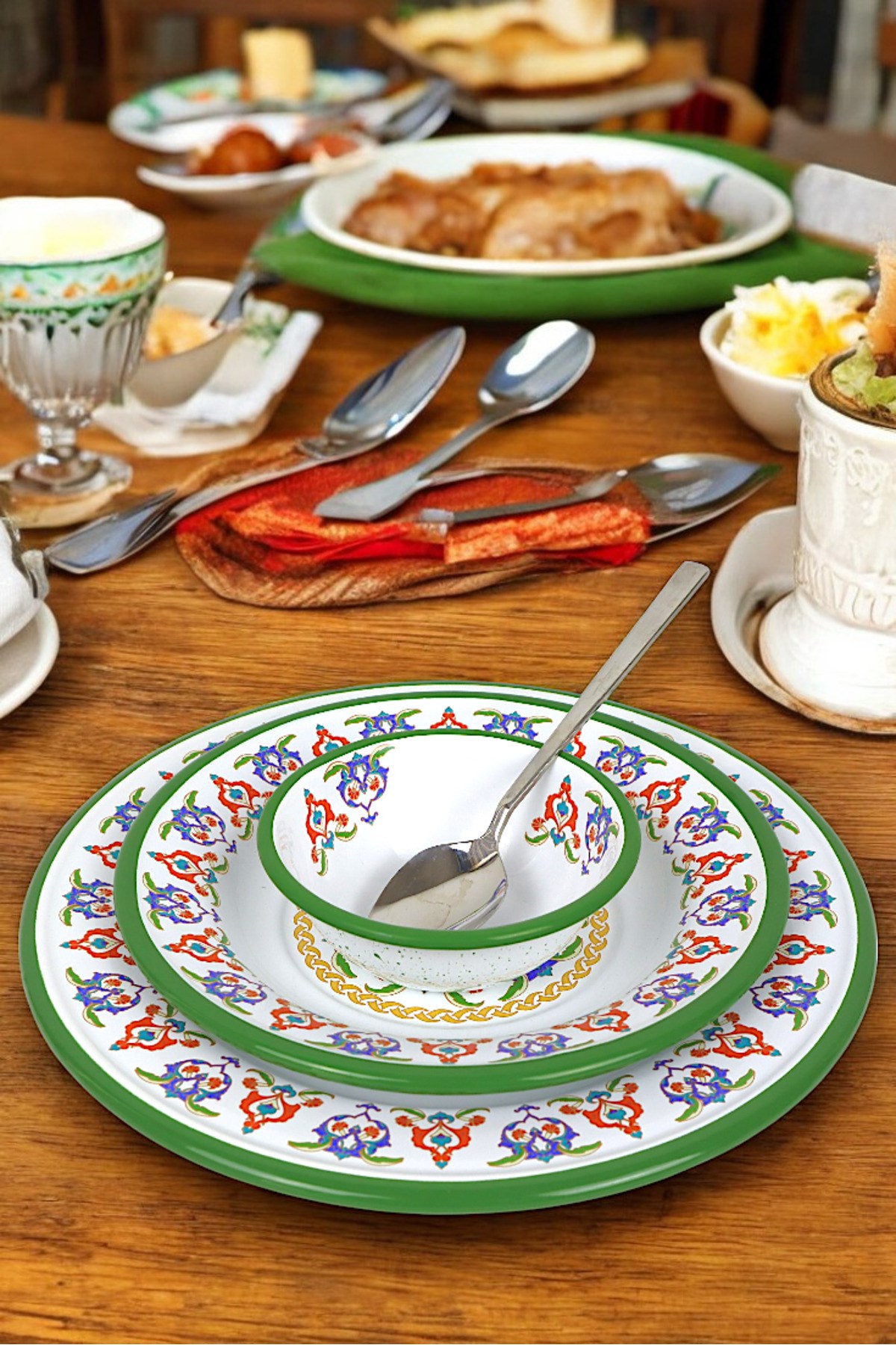13-24-30 No 3'lü Emaye Yemek Tabağı, Tabak Servis, Yemek, Kamp Piknik, Çeyiz, Hediye