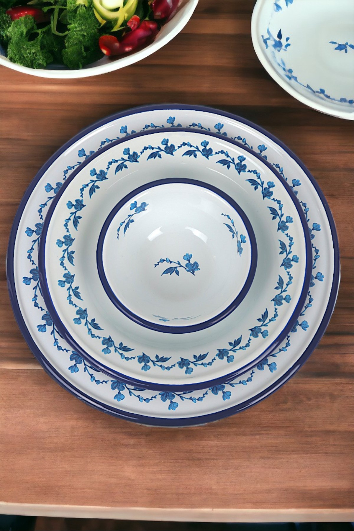 13-24-30 No 3'lü Emaye Yemek Tabağı, Tabak Servis, Yemek, Kamp Piknik, Çeyiz, Hediye