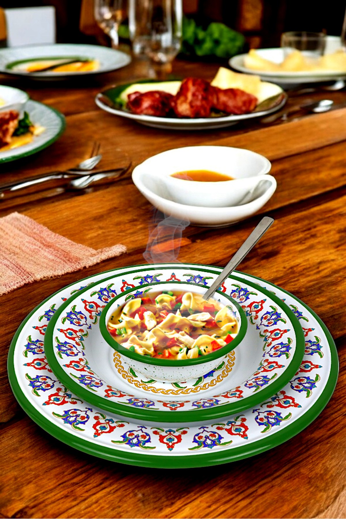 13-24-30 No 3'lü Emaye Yemek Tabağı, Tabak Servis, Yemek, Kamp Piknik, Çeyiz, Hediye