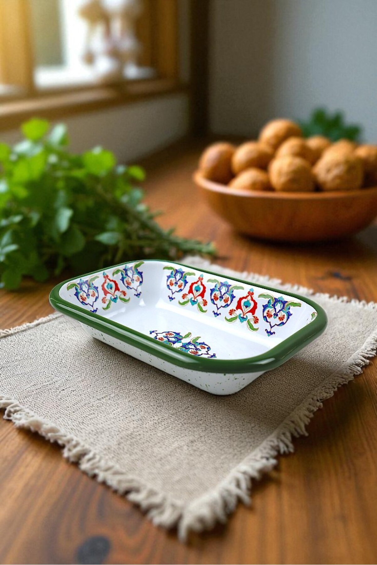 13 No Emaye Dörtgen Tabak Meze Kahvaltılık Kamp Piknik